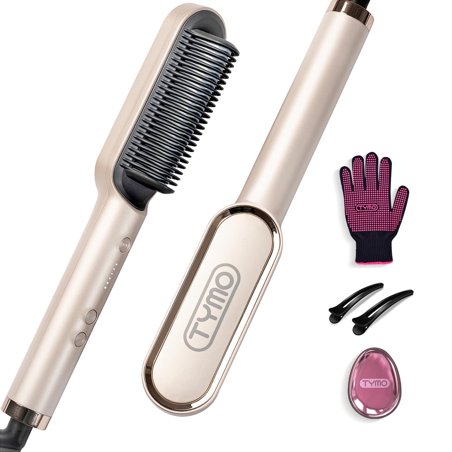 TYMO Hair Straightener Brush with Built-in Comb Fast Heating Gold One Size NEW