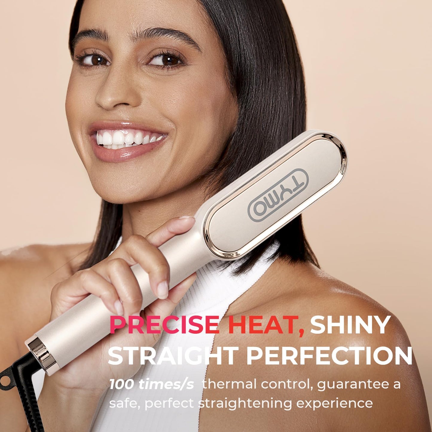 TYMO Hair Straightener Brush with Built-in Comb Fast Heating Gold One Size NEW