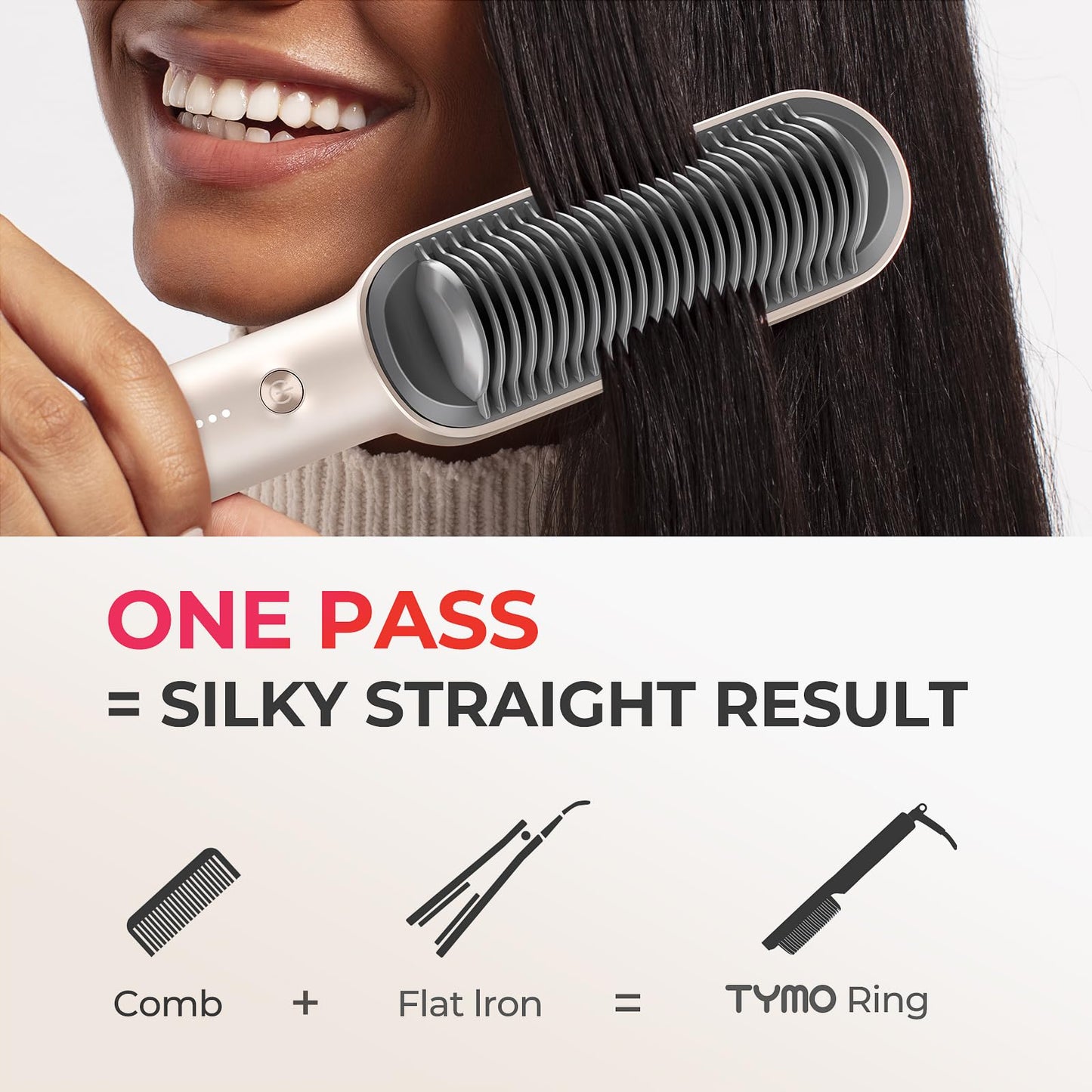 TYMO Hair Straightener Brush with Built-in Comb Fast Heating Gold One Size NEW
