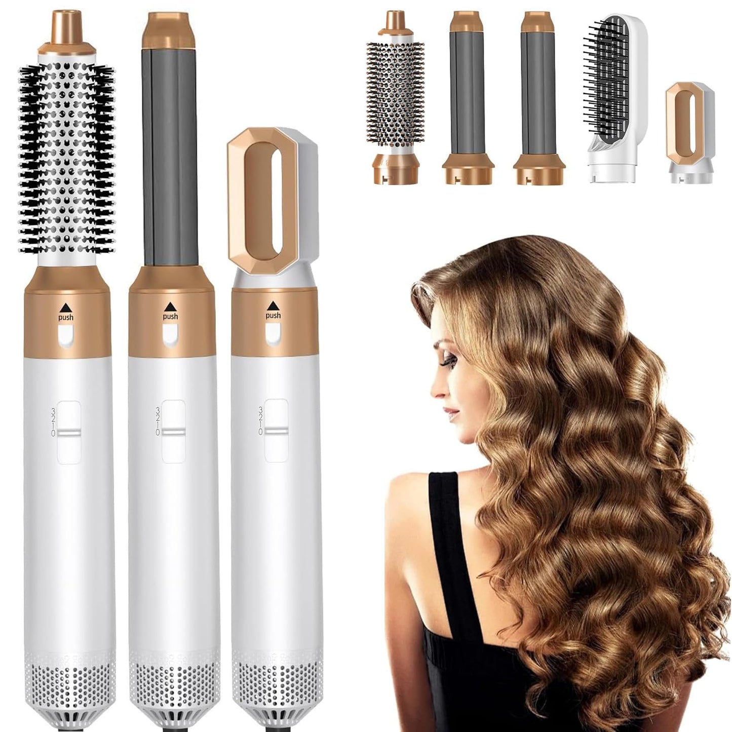 Tamefox 5-in-1 Hair Dryer Brush Set Premium White Gold Multifunctional DEMO