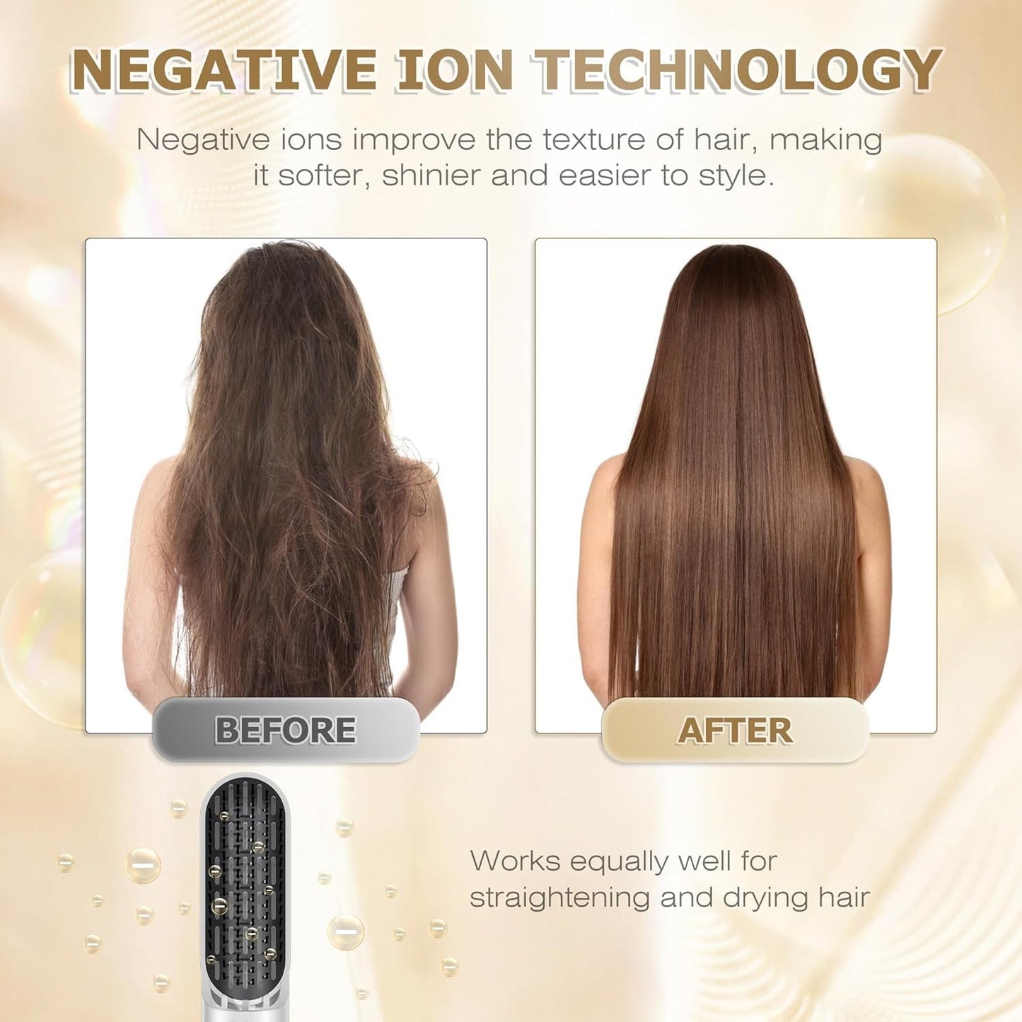 Tamefox 5-in-1 Hair Dryer Brush Set Premium White Gold Multifunctional DEMO