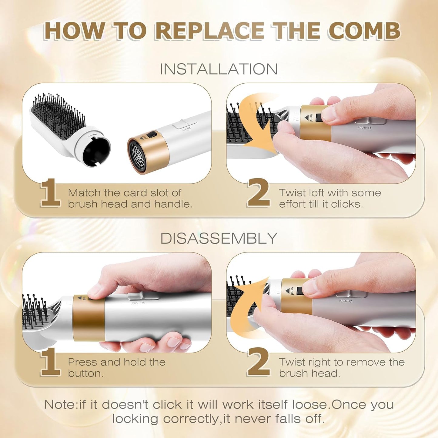 Tamefox 5-in-1 Hair Dryer Brush Set Premium White Gold Multifunctional DEMO