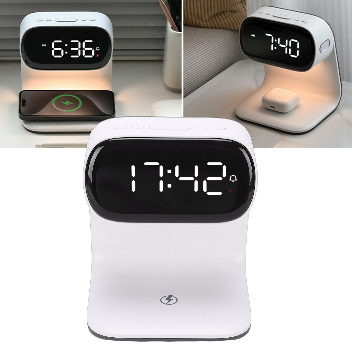 Dpofirs Digital Alarm Clock with 15W Wireless Charging Station Touch Lamp DEMO