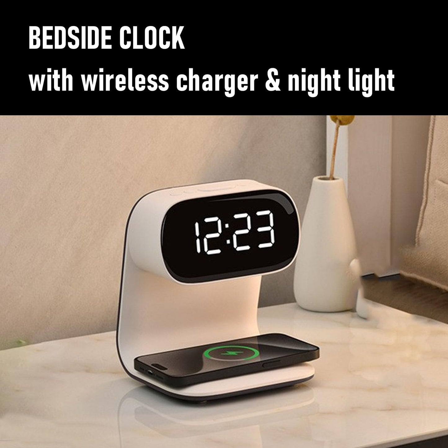 Dpofirs Digital Alarm Clock with 15W Wireless Charging Station Touch Lamp DEMO