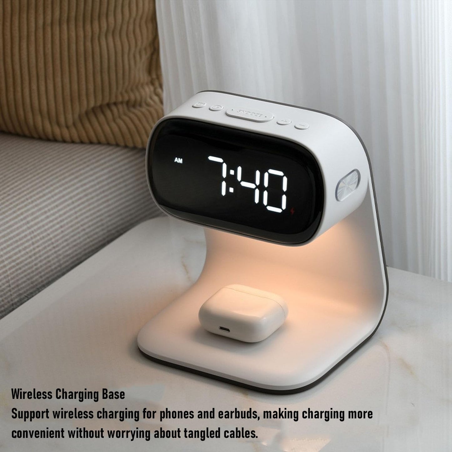 Dpofirs Digital Alarm Clock with 15W Wireless Charging Station Touch Lamp DEMO