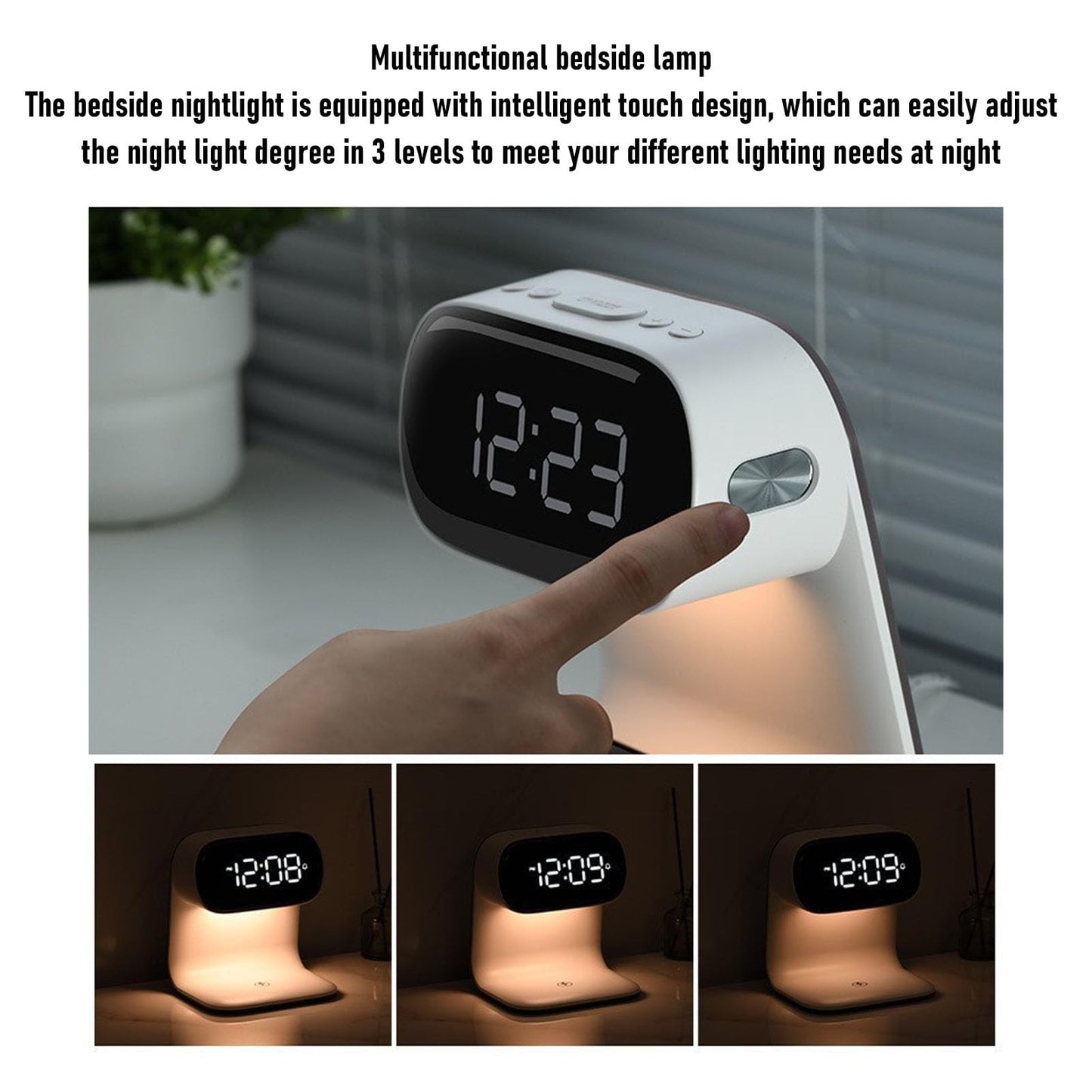 Dpofirs Digital Alarm Clock with 15W Wireless Charging Station Touch Lamp DEMO
