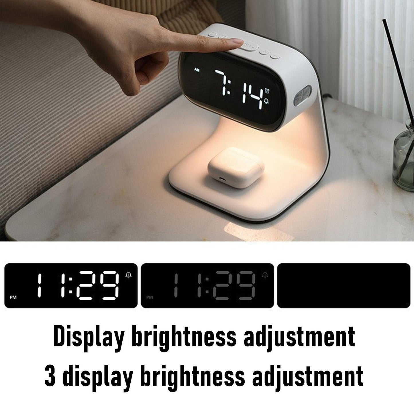 Dpofirs Digital Alarm Clock with 15W Wireless Charging Station Touch Lamp DEMO