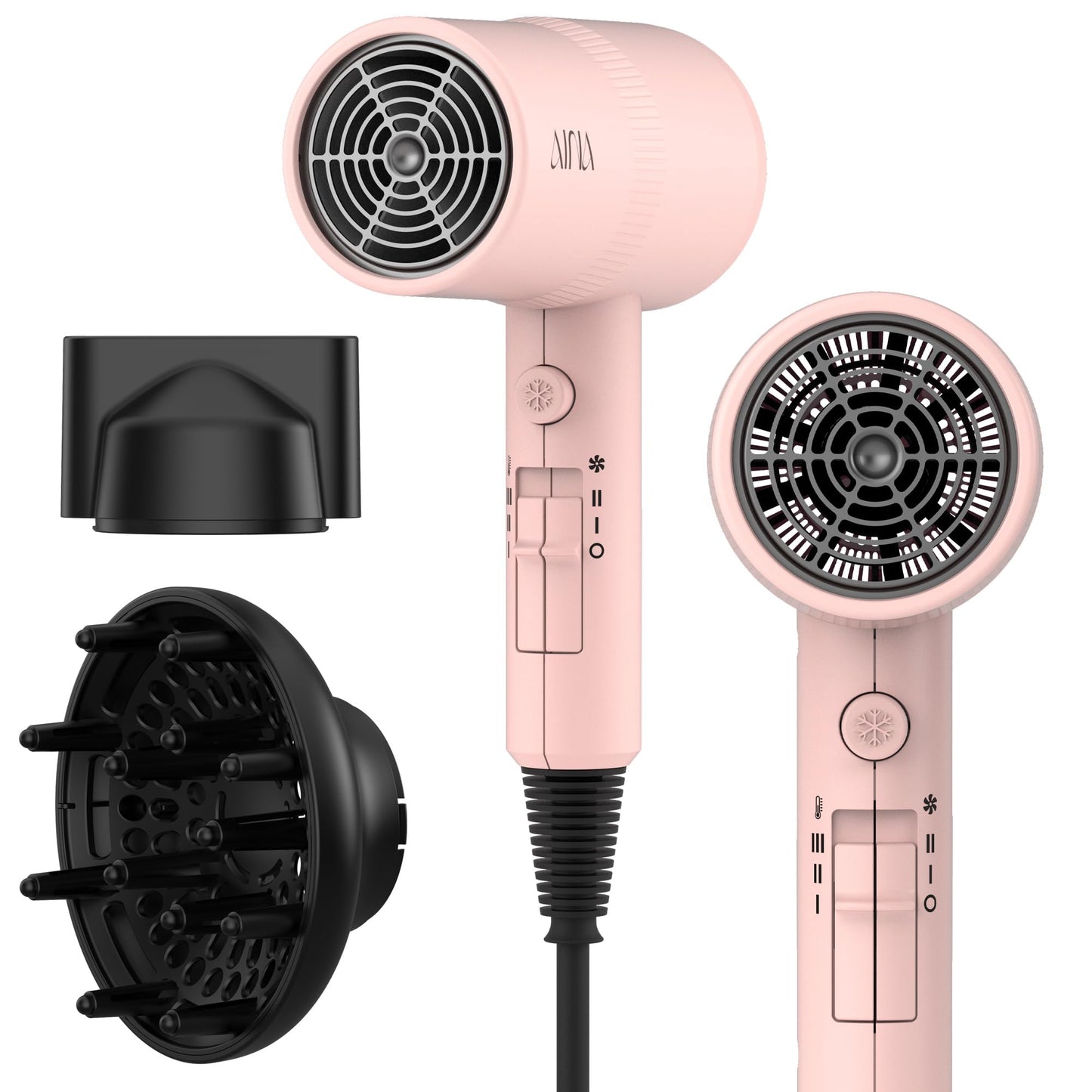 Aina Advanced Ionic Hair Dryer with Diffuser, Babe Pink, Salon-Quality DEMO