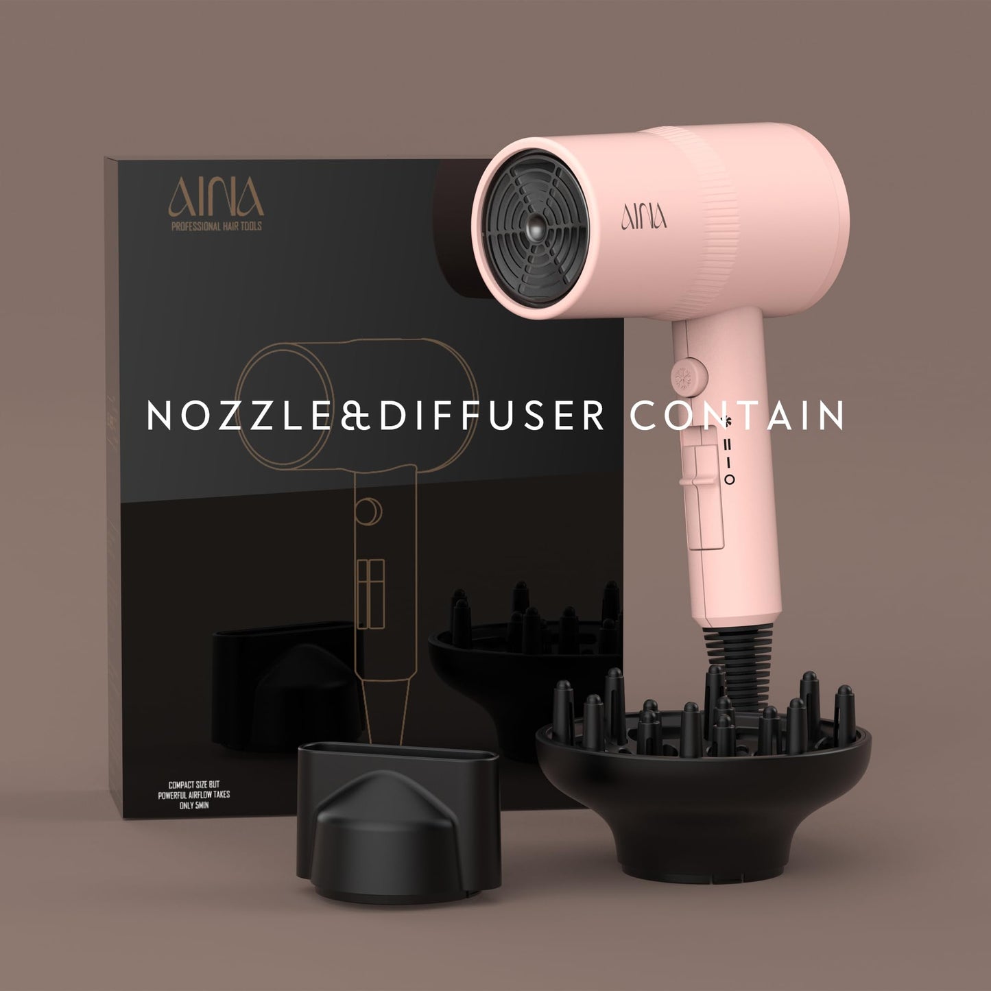 Aina Advanced Ionic Hair Dryer with Diffuser, Babe Pink, Salon-Quality DEMO