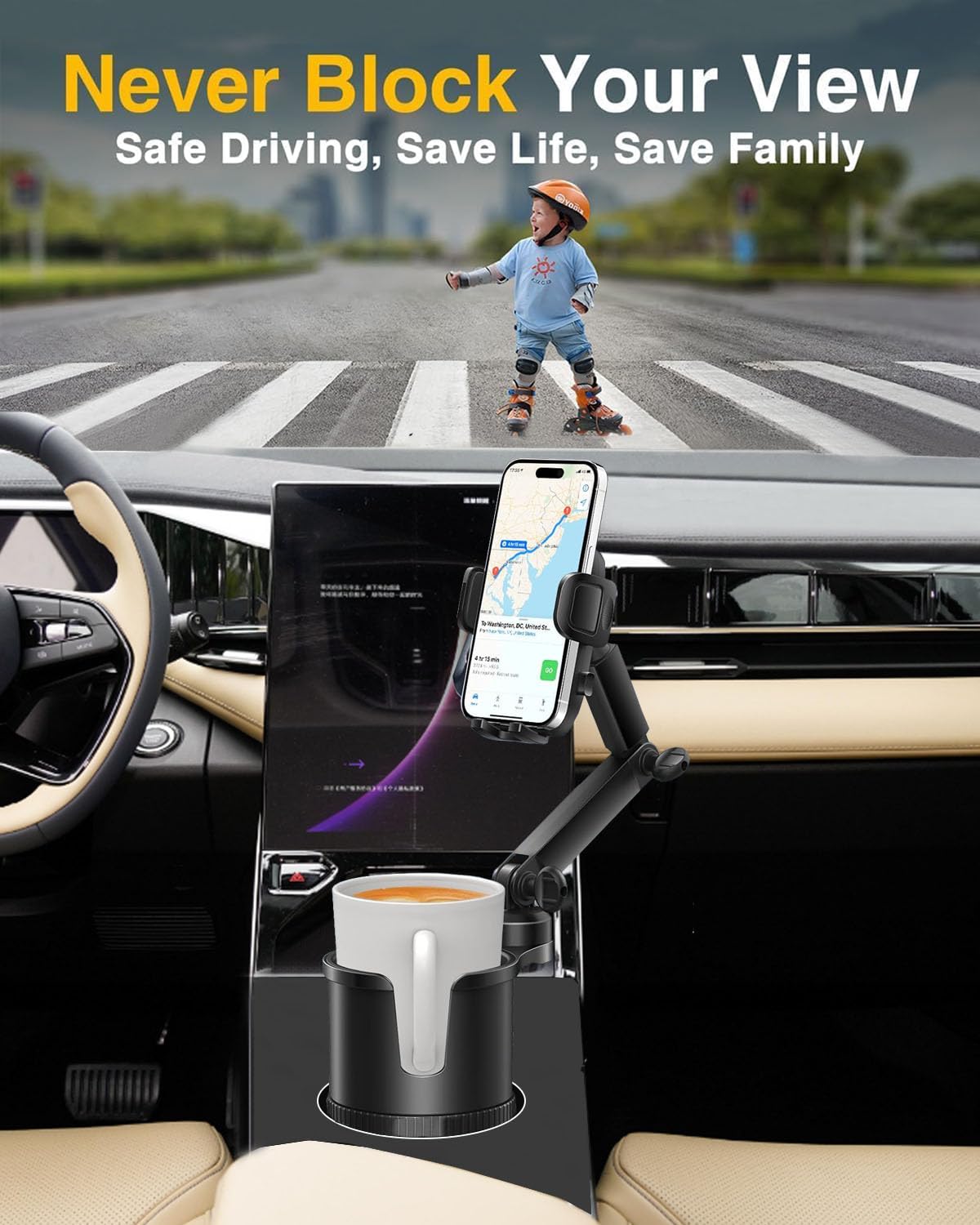 Easkkty 360° Adjustable Car Phone Mount Holder for Drinks Cups in Black NEW