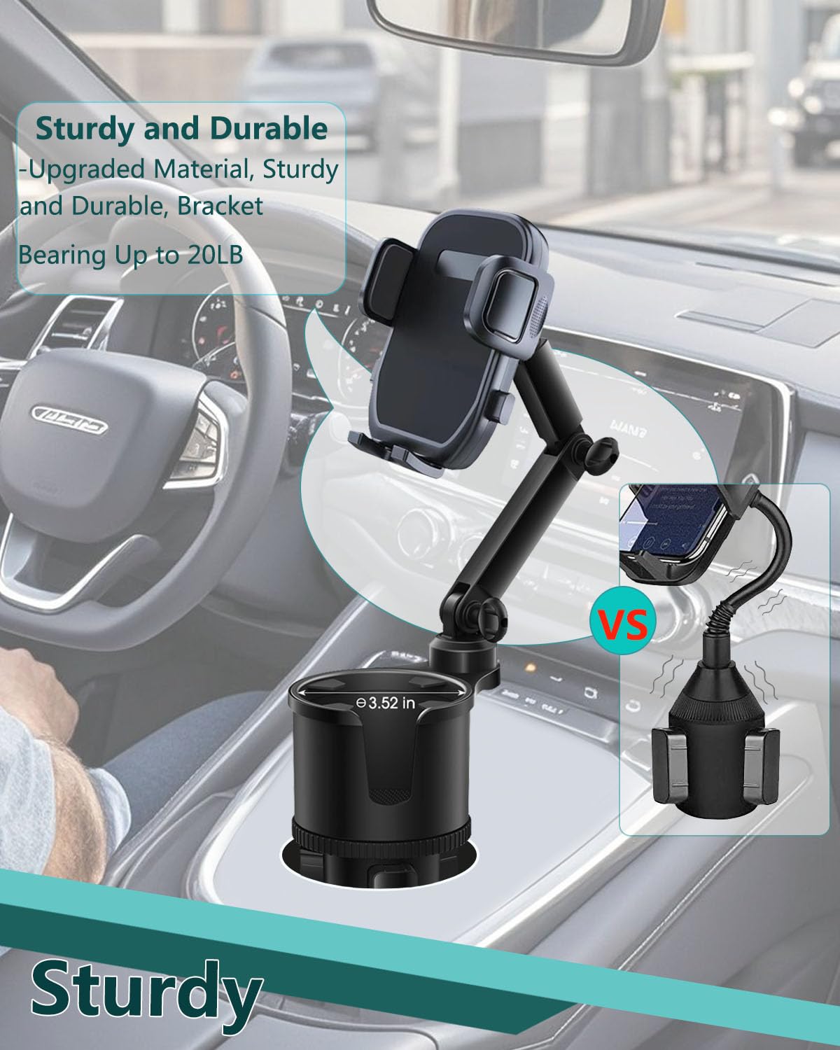 Easkkty 360° Adjustable Car Phone Mount Holder for Drinks Cups in Black NEW