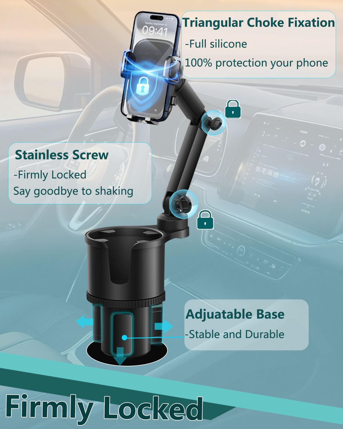 Easkkty 360° Adjustable Car Phone Mount Holder for Drinks Cups in Black NEW