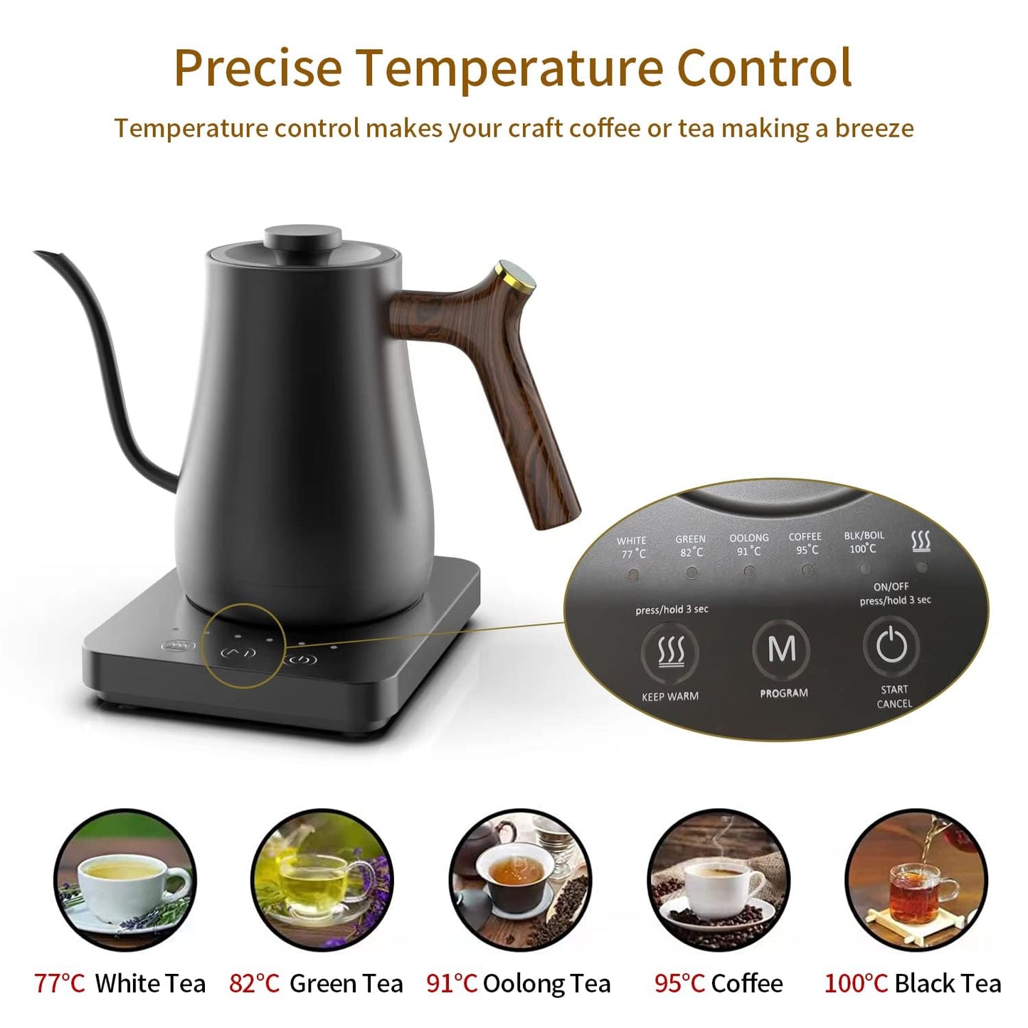 YEWEN 0.8L Stainless Steel Electric Gooseneck Kettle Smart Coffee Maker NEW