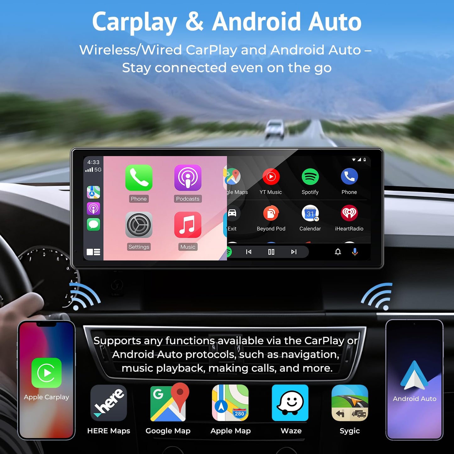 Wonsidary Wireless/Wired Carplay Screen Android Auto Mirror for Car DEMO
