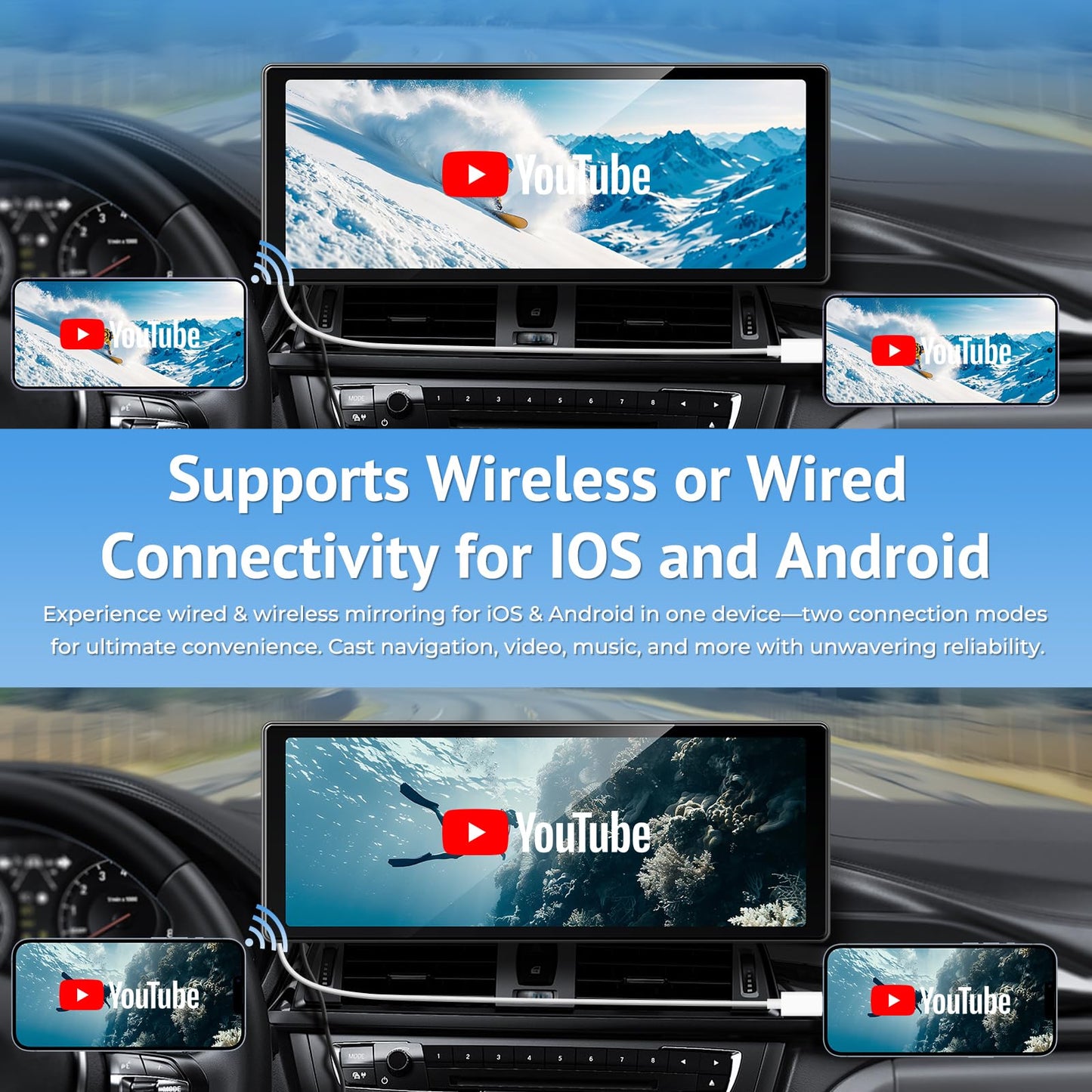 Wonsidary Wireless/Wired Carplay Screen Android Auto Mirror for Car DEMO