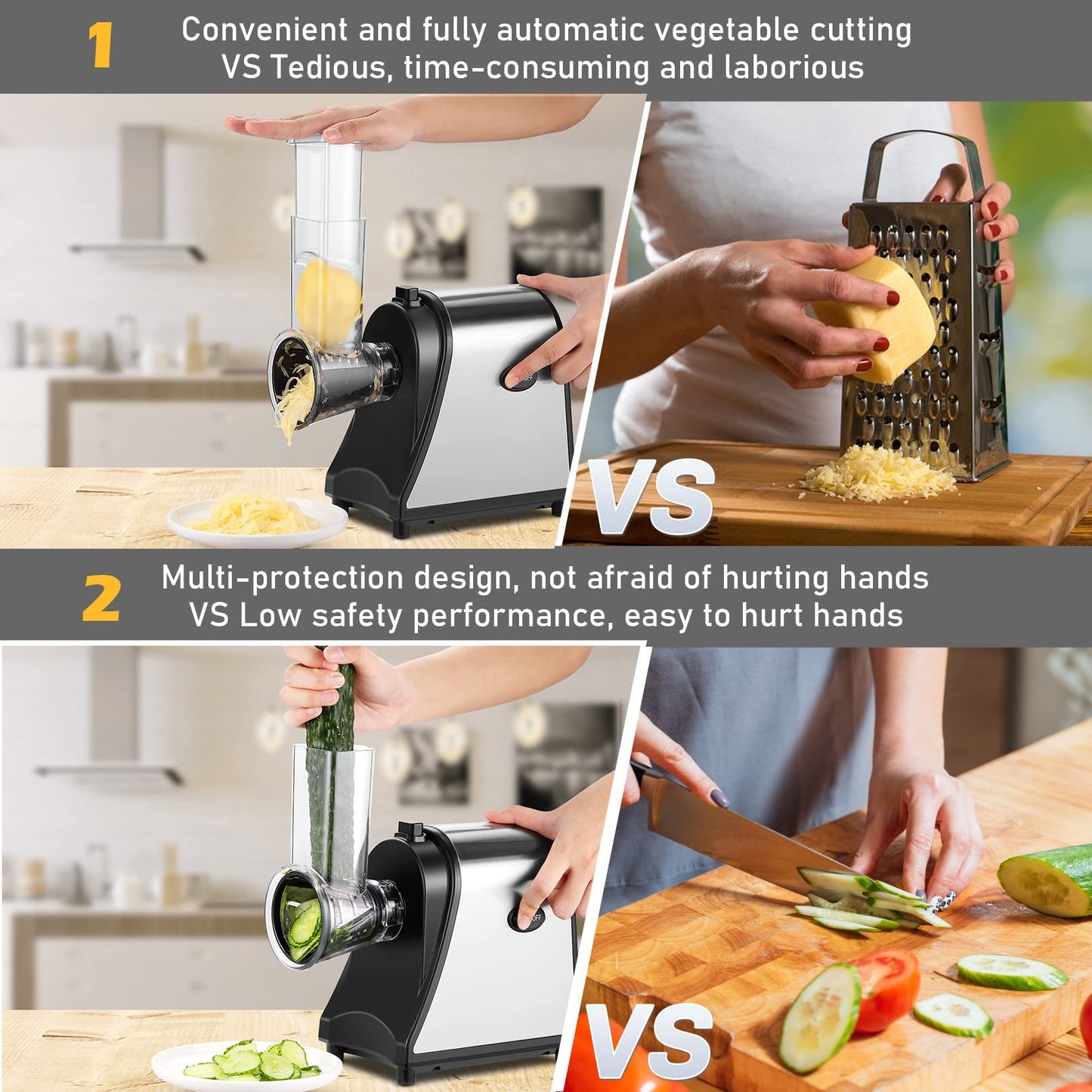 Dysokan 250W Graters 5-in-1 Professional Electric Cheese Grater and Slicer, NEW
