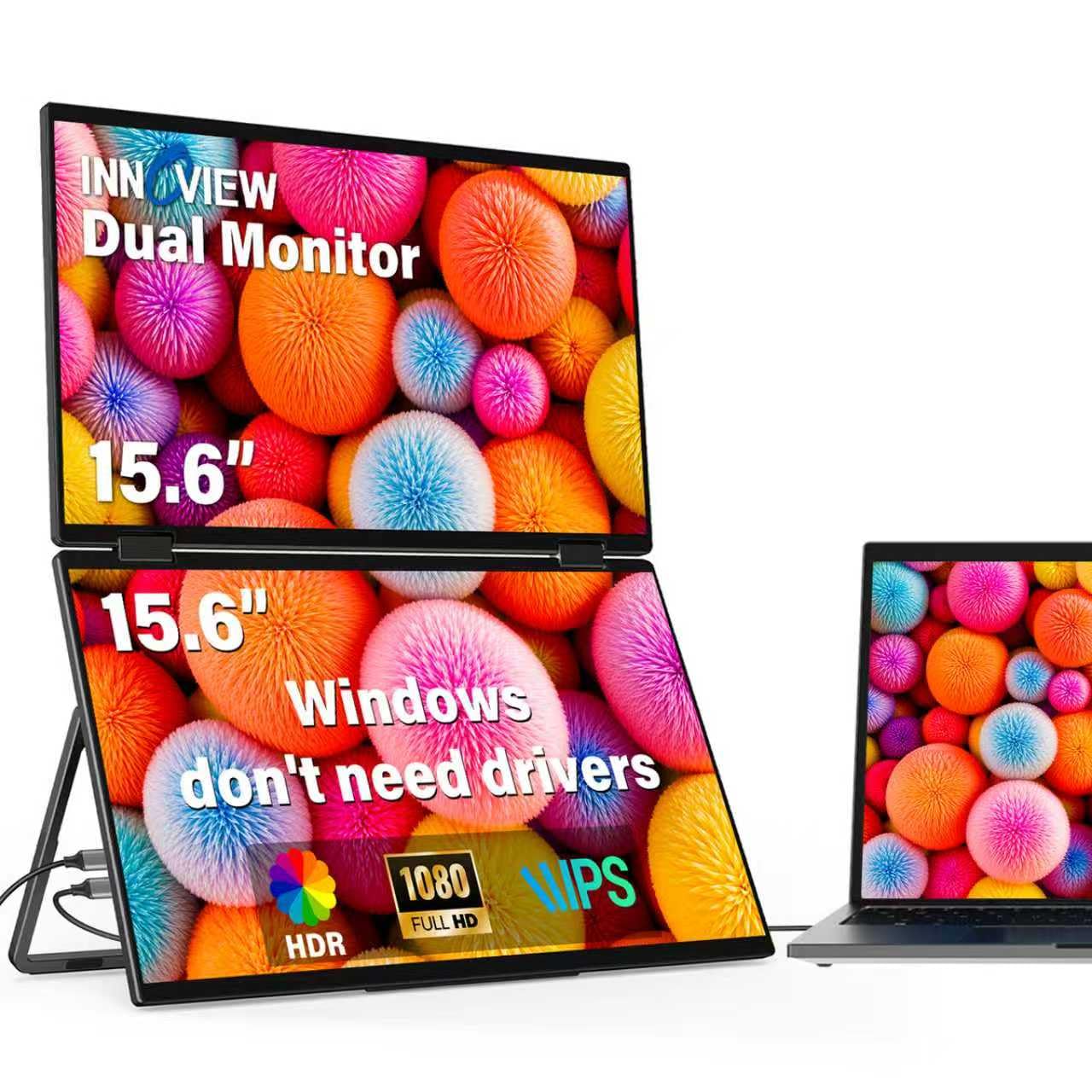 InnoView Dual Portable Monitors 15.6 Inch 1080P FHD Stacked Laptop Screen NEW