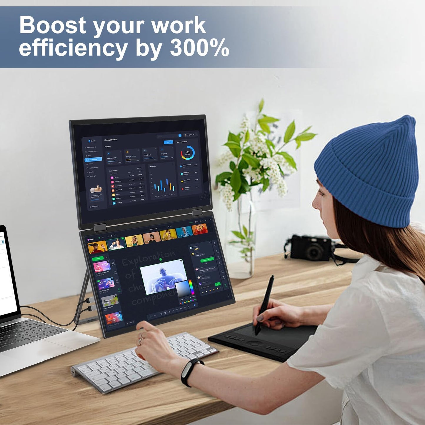 InnoView Dual Portable Monitors 15.6 Inch 1080P FHD Stacked Laptop Screen NEW