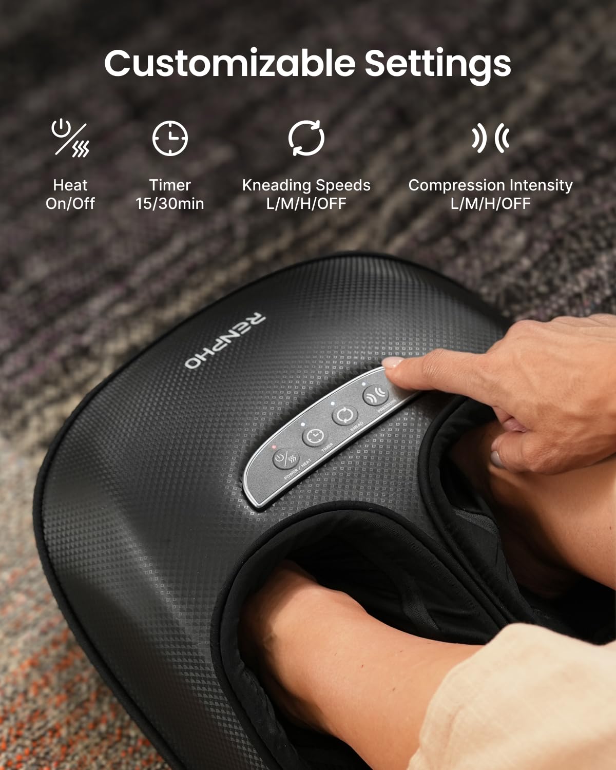 RENPHO Electric Foot Spa Massager with Heat Shiatsu Kneading Massage Black NEW