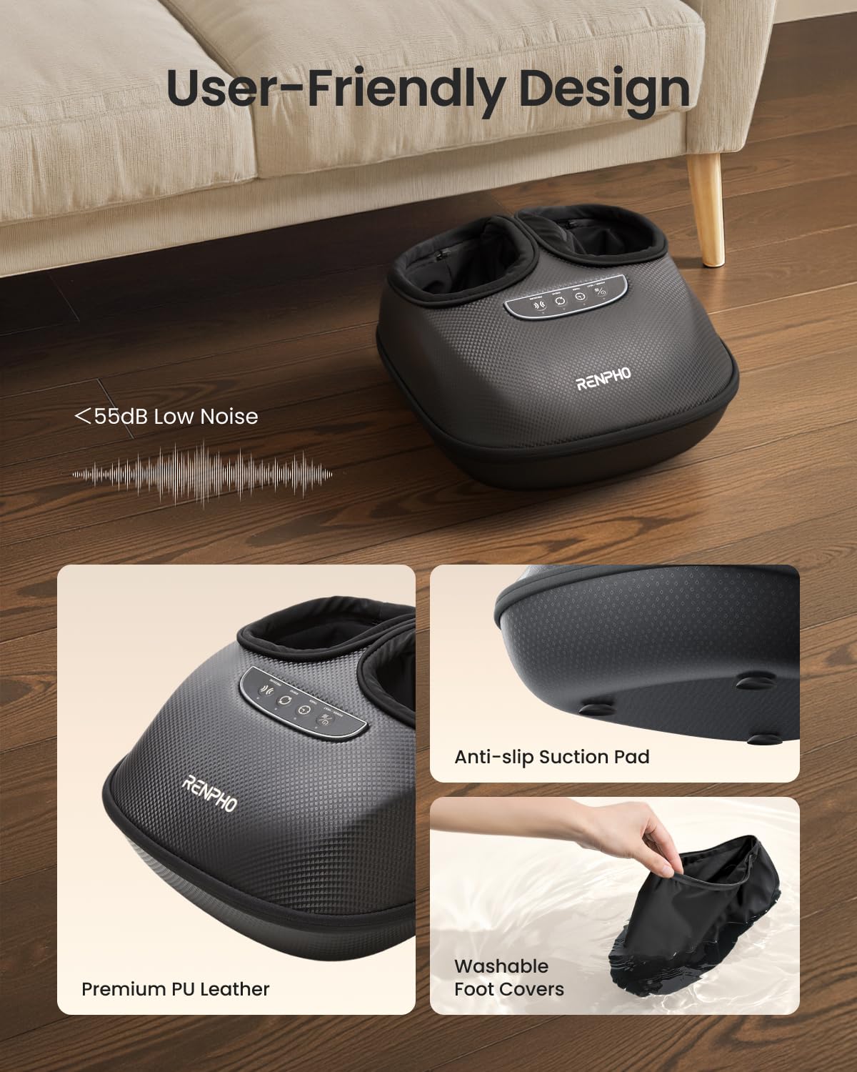 RENPHO Electric Foot Spa Massager with Heat Shiatsu Kneading Massage Black NEW