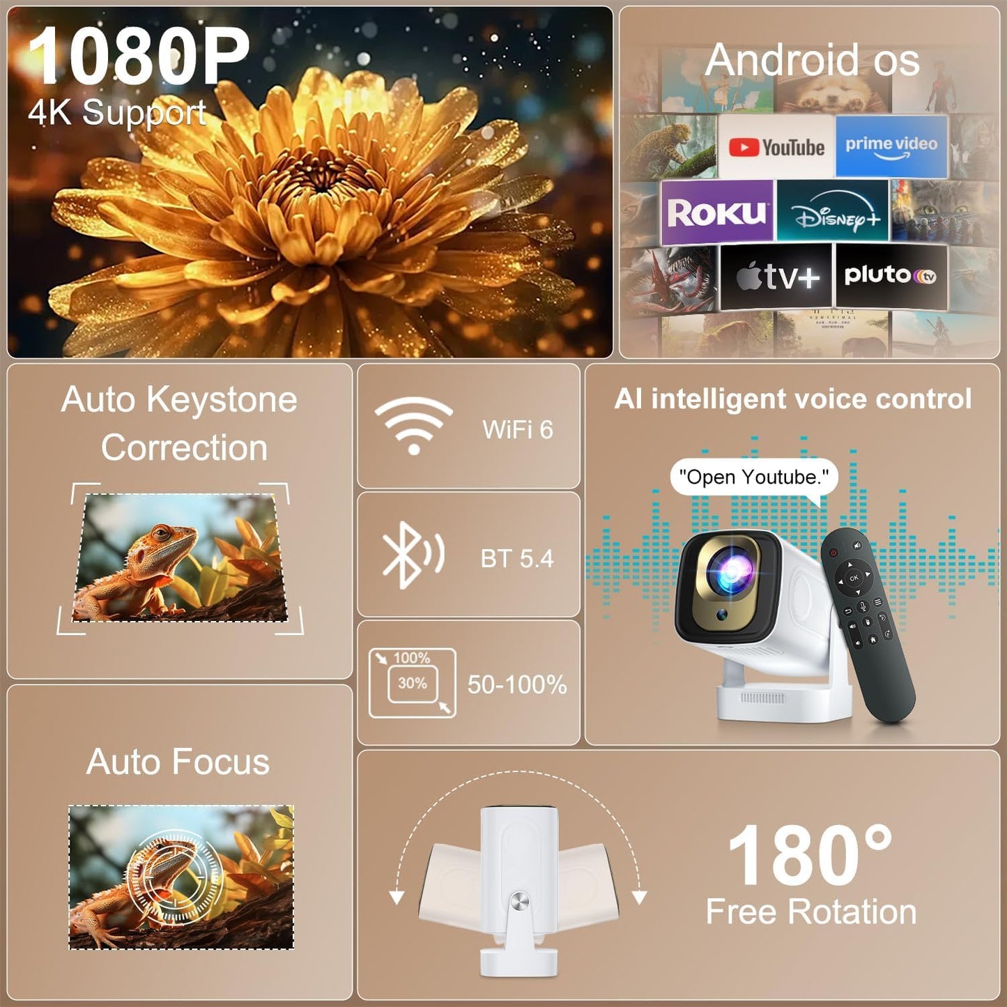 Salange 4K Projectors 1080P Full HD Projector 20000LM Brightness Auto Focus NEW