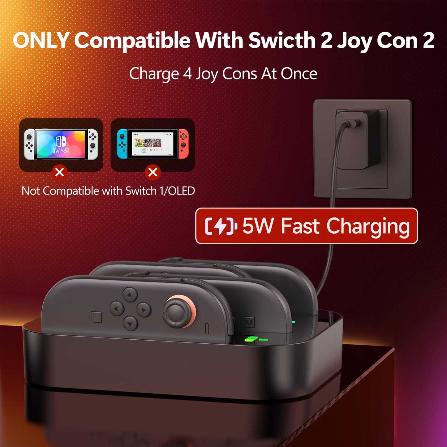 GagaKing 4-in-1 Accessories Controller Charging Dock for Nintendo Switch NEW
