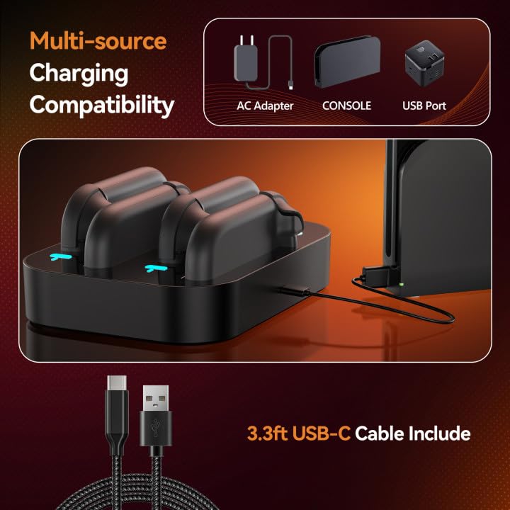 GagaKing 4-in-1 Accessories Controller Charging Dock for Nintendo Switch NEW