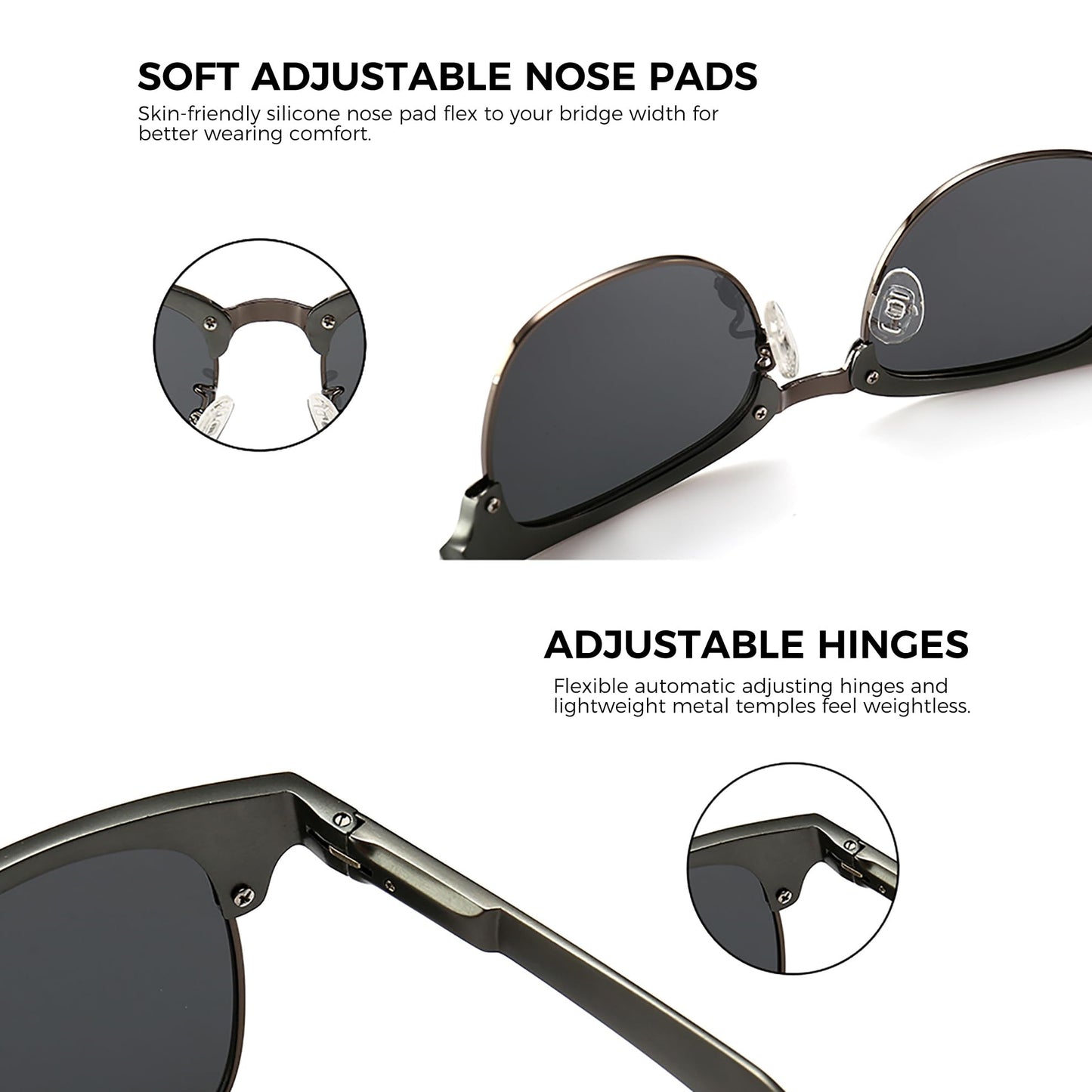 SUNGAIT Retro Semi Rimless Clubmaster Sunglasses for Women and Men in Grey NEW
