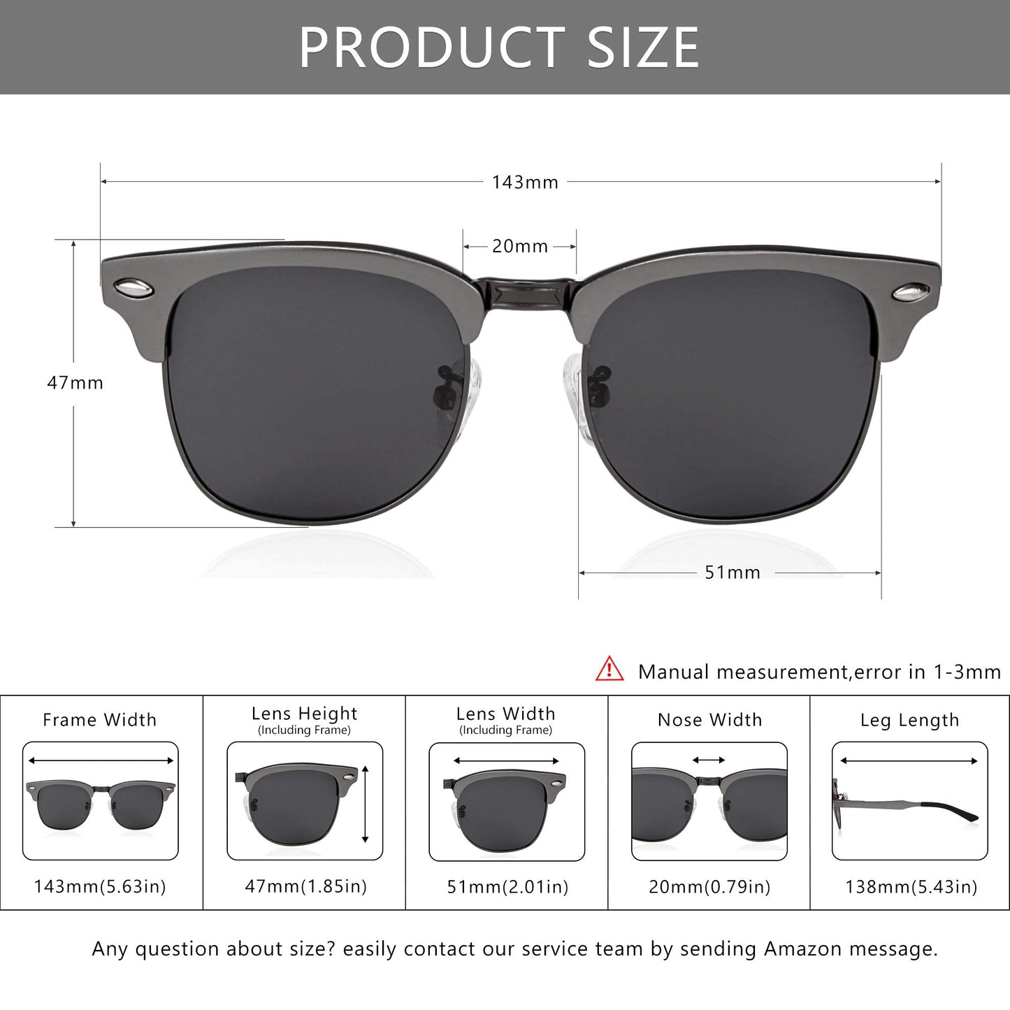 SUNGAIT Retro Semi Rimless Clubmaster Sunglasses for Women and Men in Grey NEW