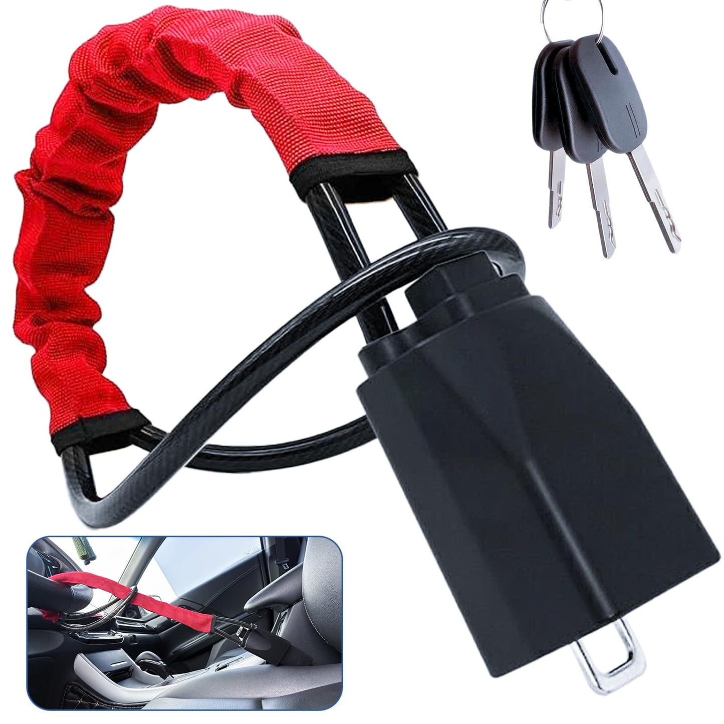 Anowker Universal Locking Devices Anti-Theft Steering Wheel Lock Club Red NEW