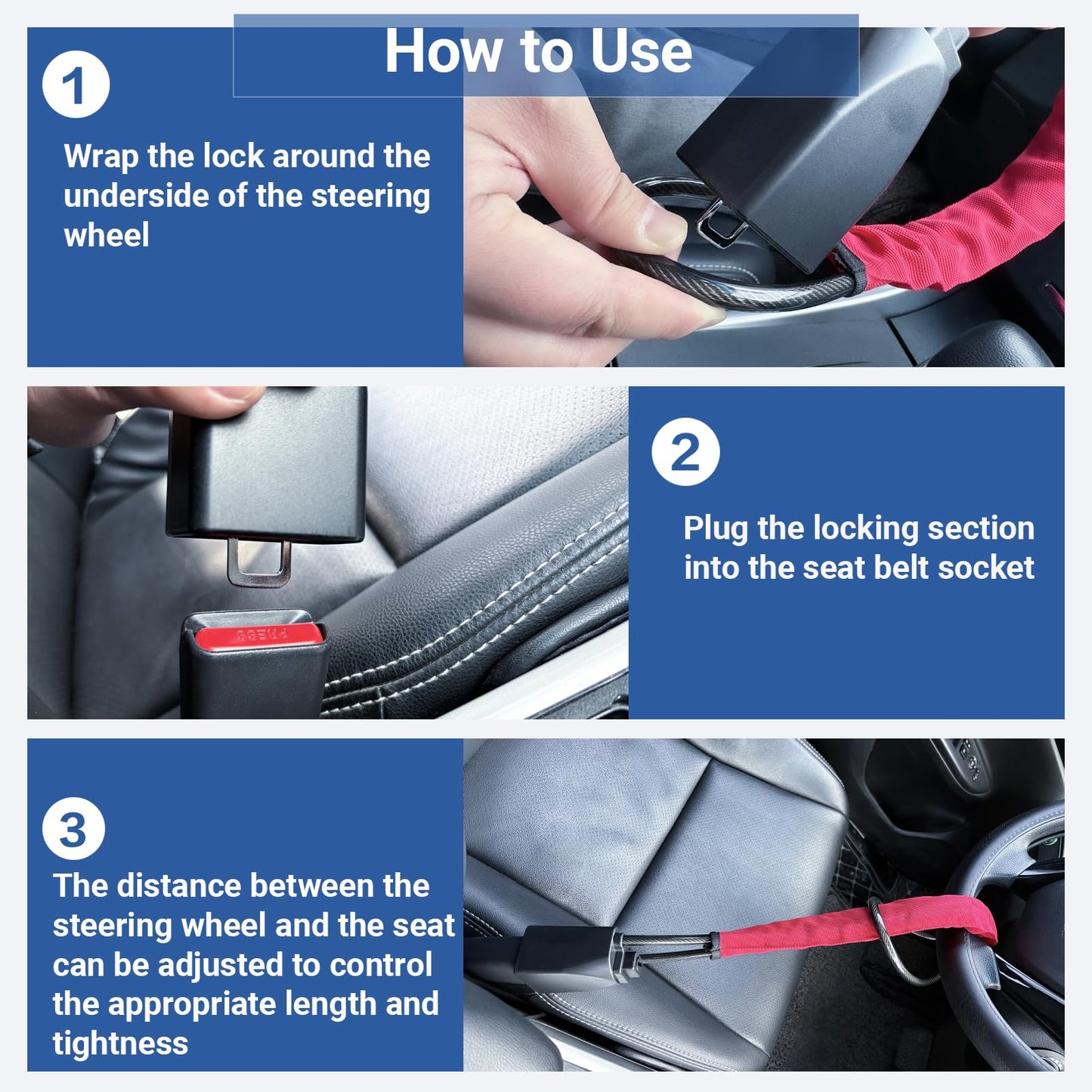Anowker Universal Locking Devices Anti-Theft Steering Wheel Lock Club Red NEW