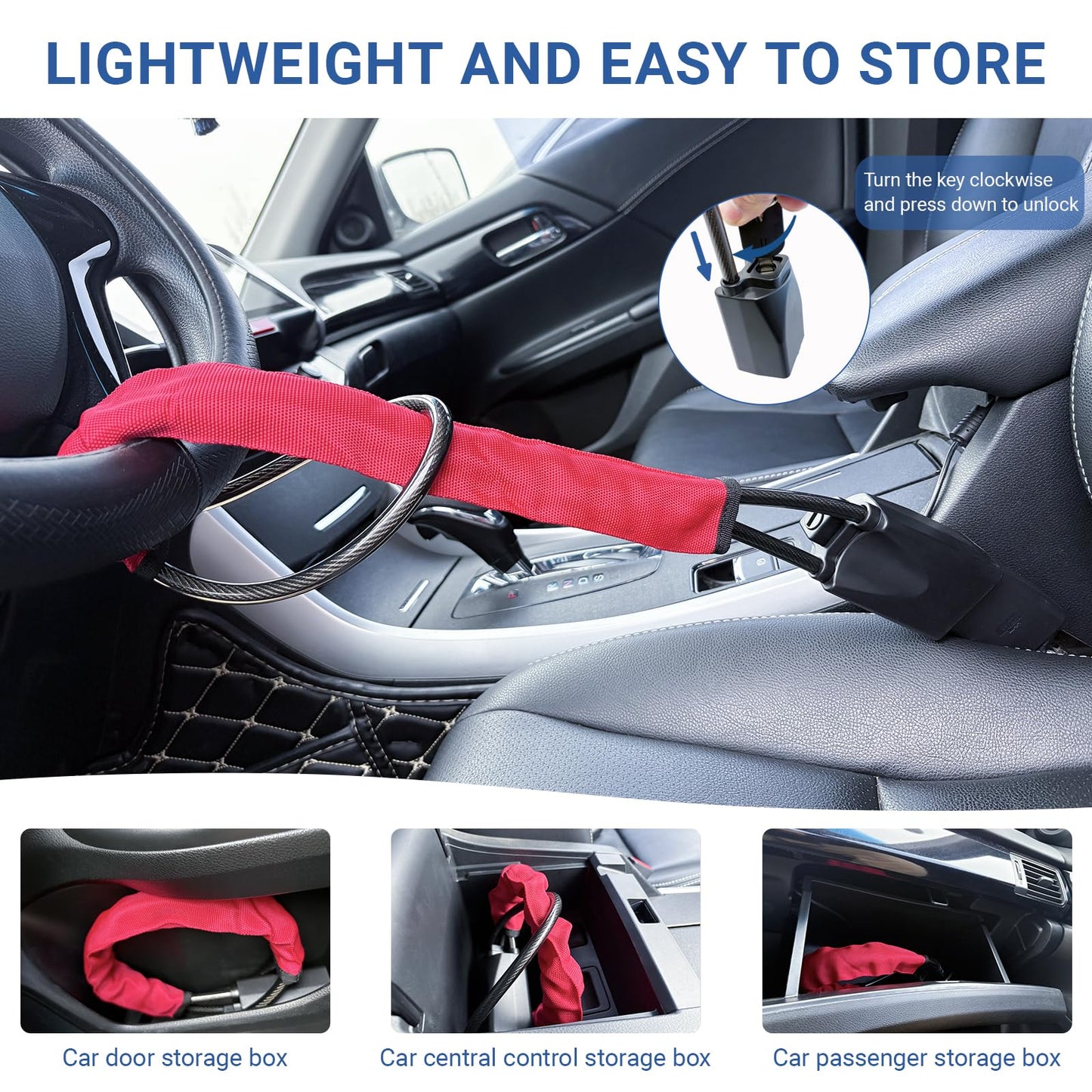 Anowker Universal Locking Devices Anti-Theft Steering Wheel Lock Club Red NEW