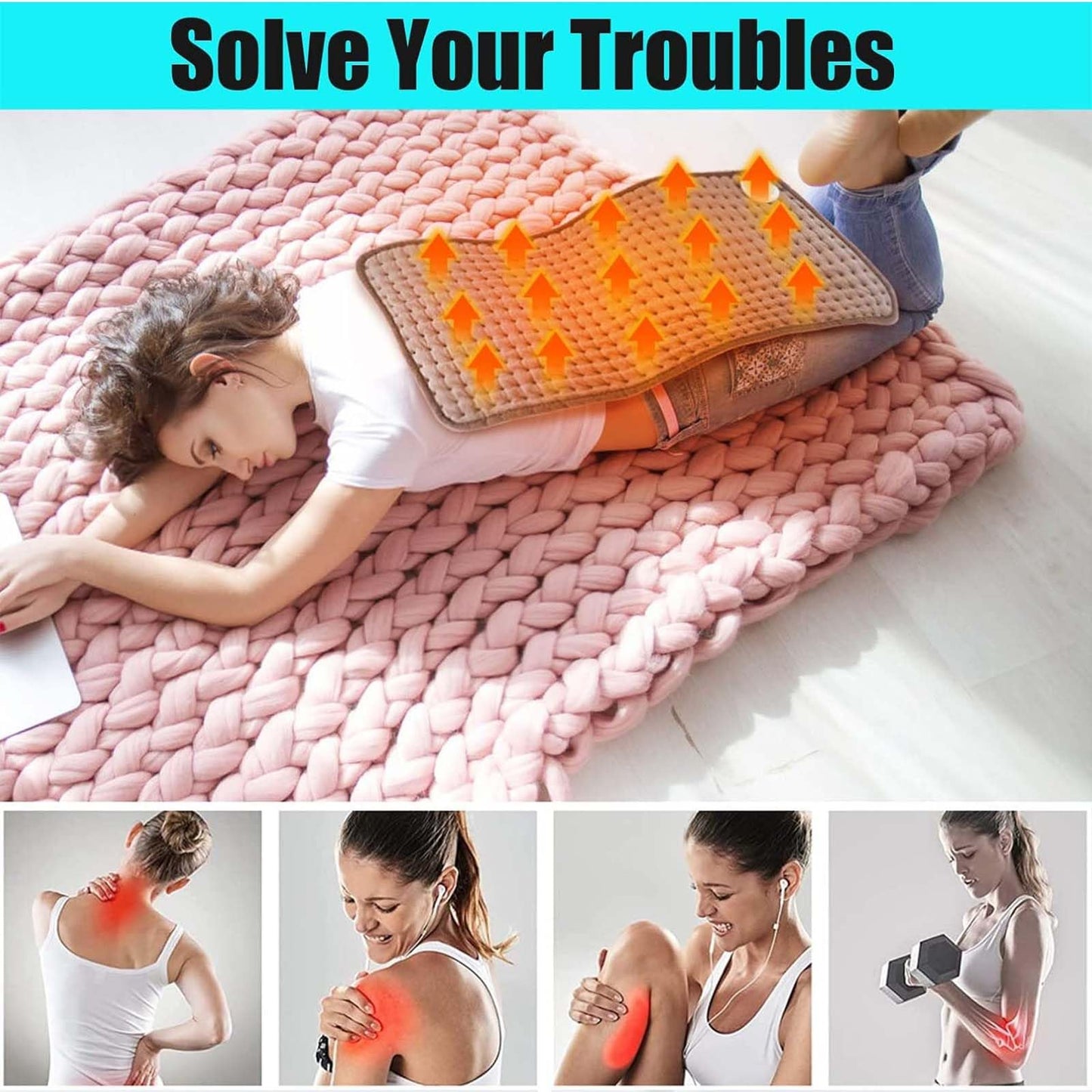 Muyuone Electric Heating Pad for Back Pain & Cramps Relief 6 Heat Settings NEW