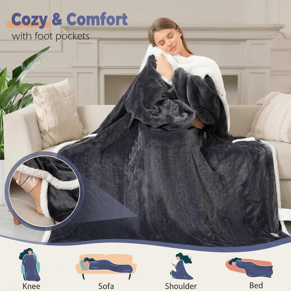GloExo Portable Electric Heated Blanket with Sleeves and Foot Covers DEMO
