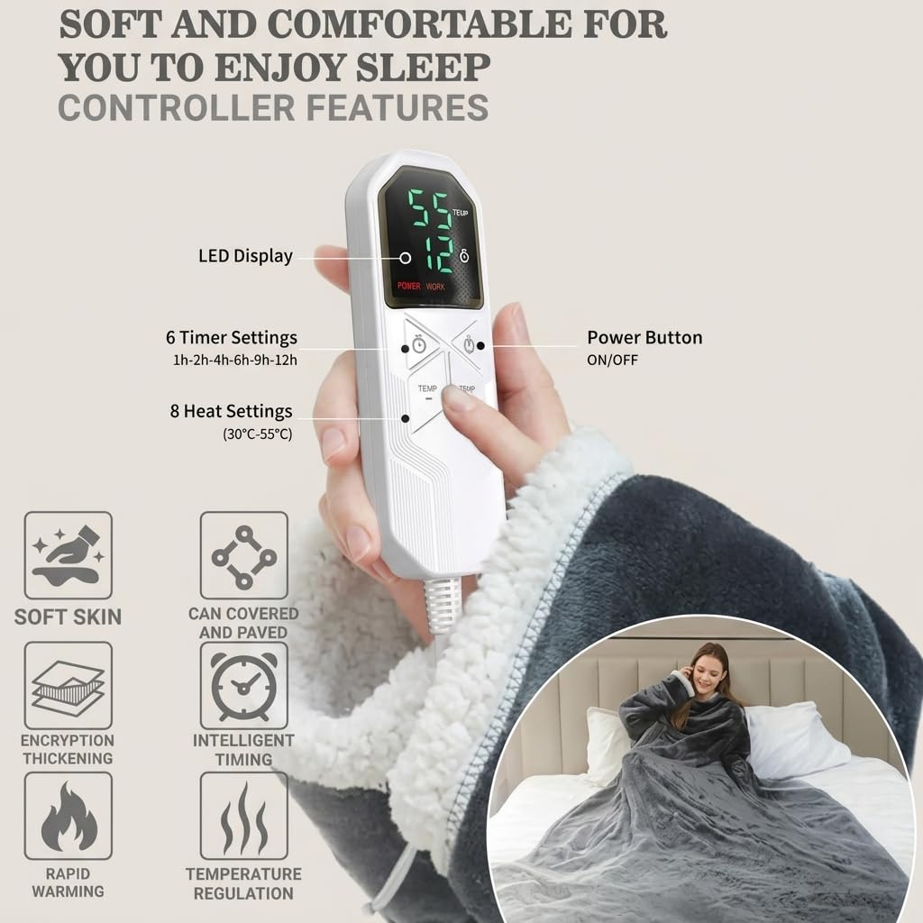 GloExo Portable Electric Heated Blanket with Sleeves and Foot Covers DEMO