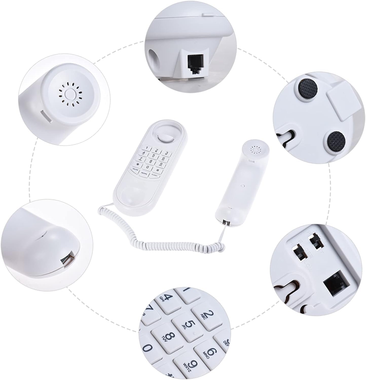 Domary Portable Corded Telephone Wall Mountable Pause Redial Flash Base NEW