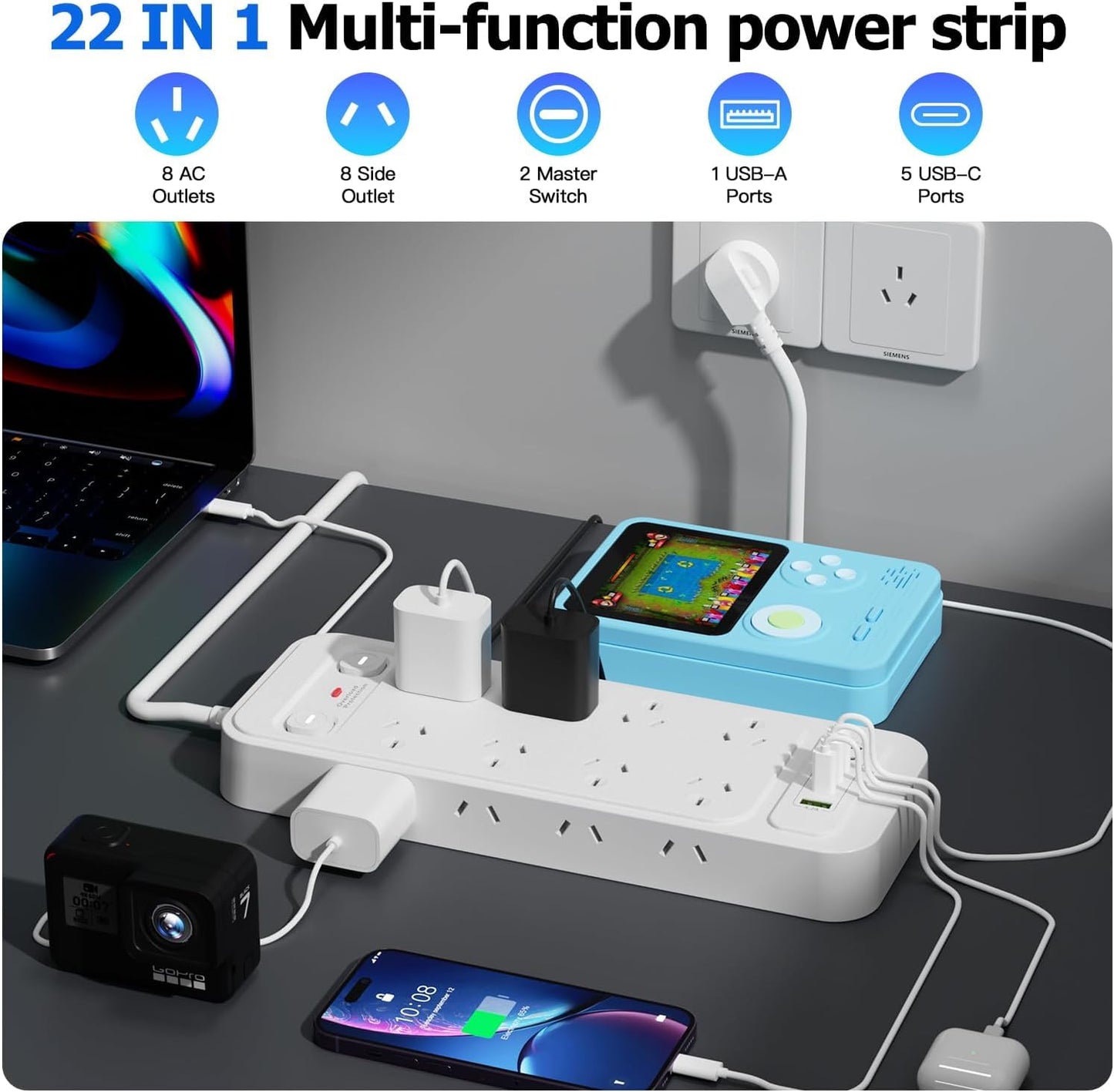 Nobel Marketing 22-in-1 Power Strip with 16 AC Outlets and 6 USB Ports DEMO