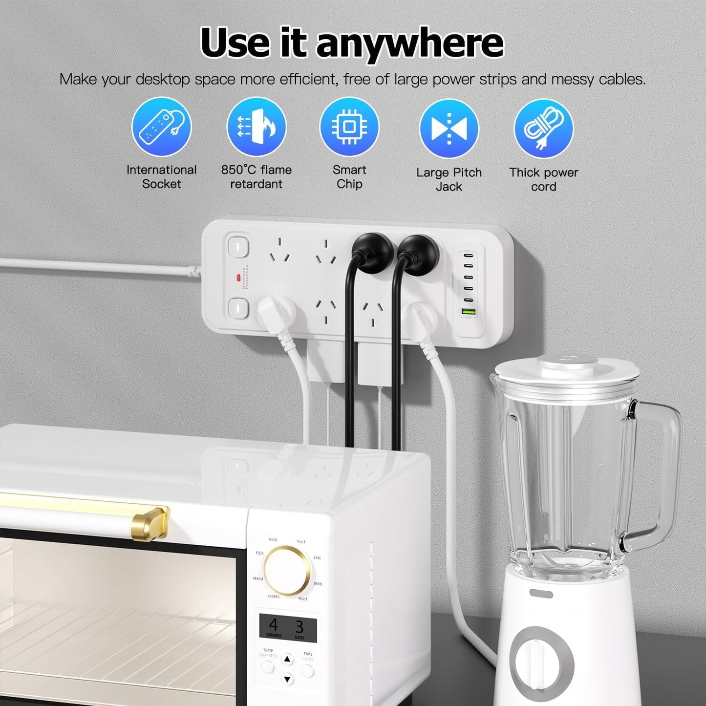Nobel Marketing 22-in-1 Power Strip with 16 AC Outlets and 6 USB Ports DEMO