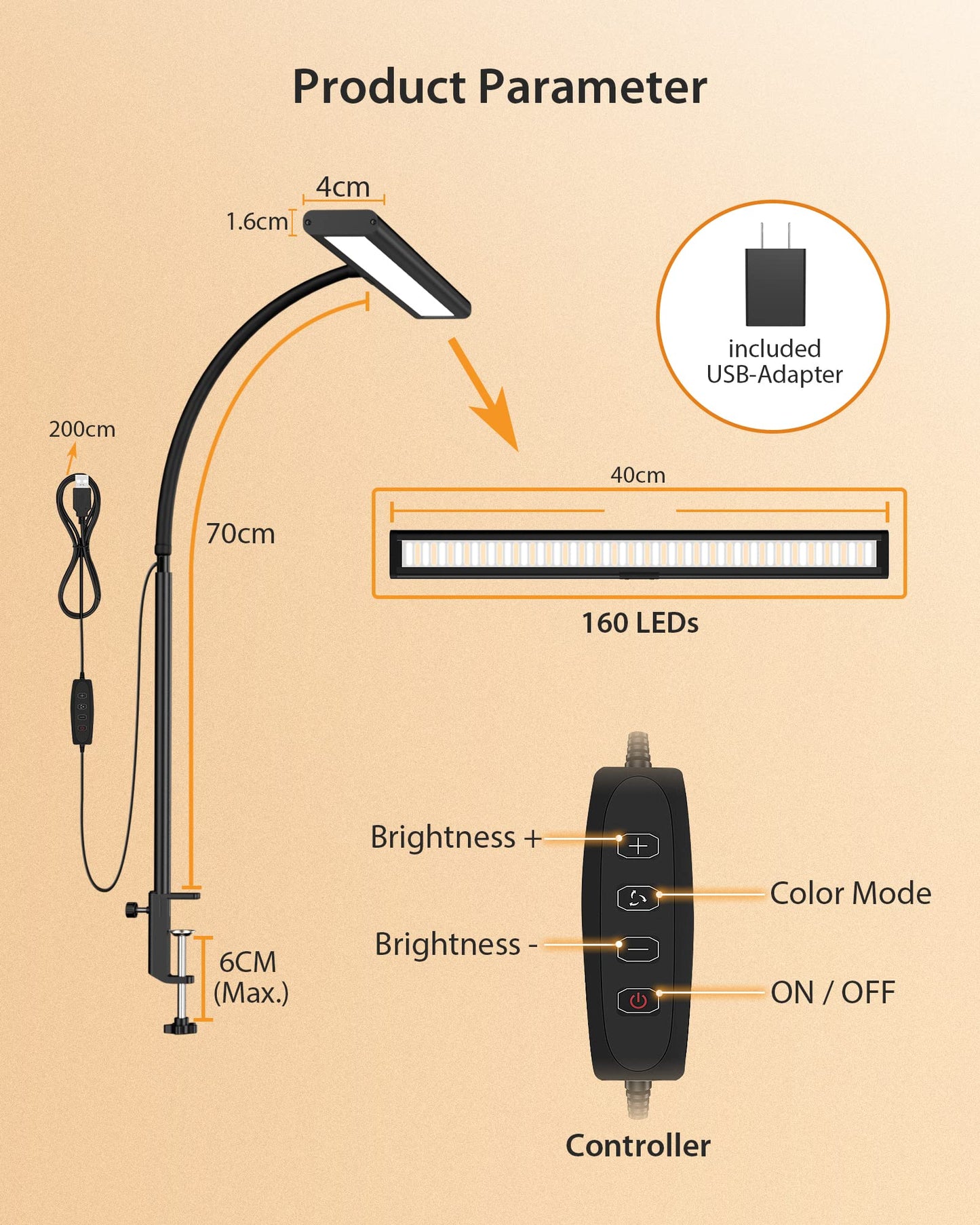 iFalarila Dimmable LED Desk Lamp 160 LEDs Home Office Adjustable Black DEMO