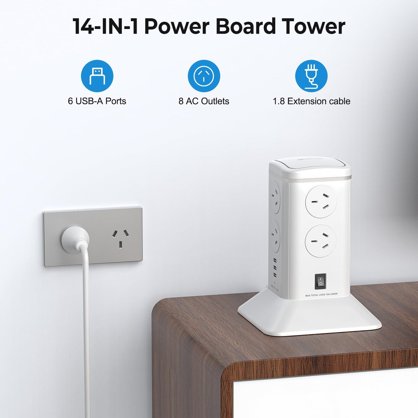 HITRENDS Power Strip with 8 AC Outlets and 6 USB Ports, Surge Protector DEMO