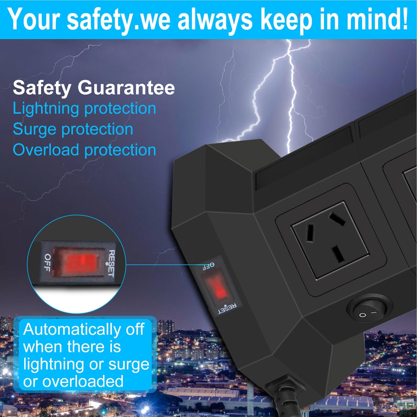 Powerjc 12-Outlet Power Strip Surge Protector with USB-C PD Charging, Black DEMO