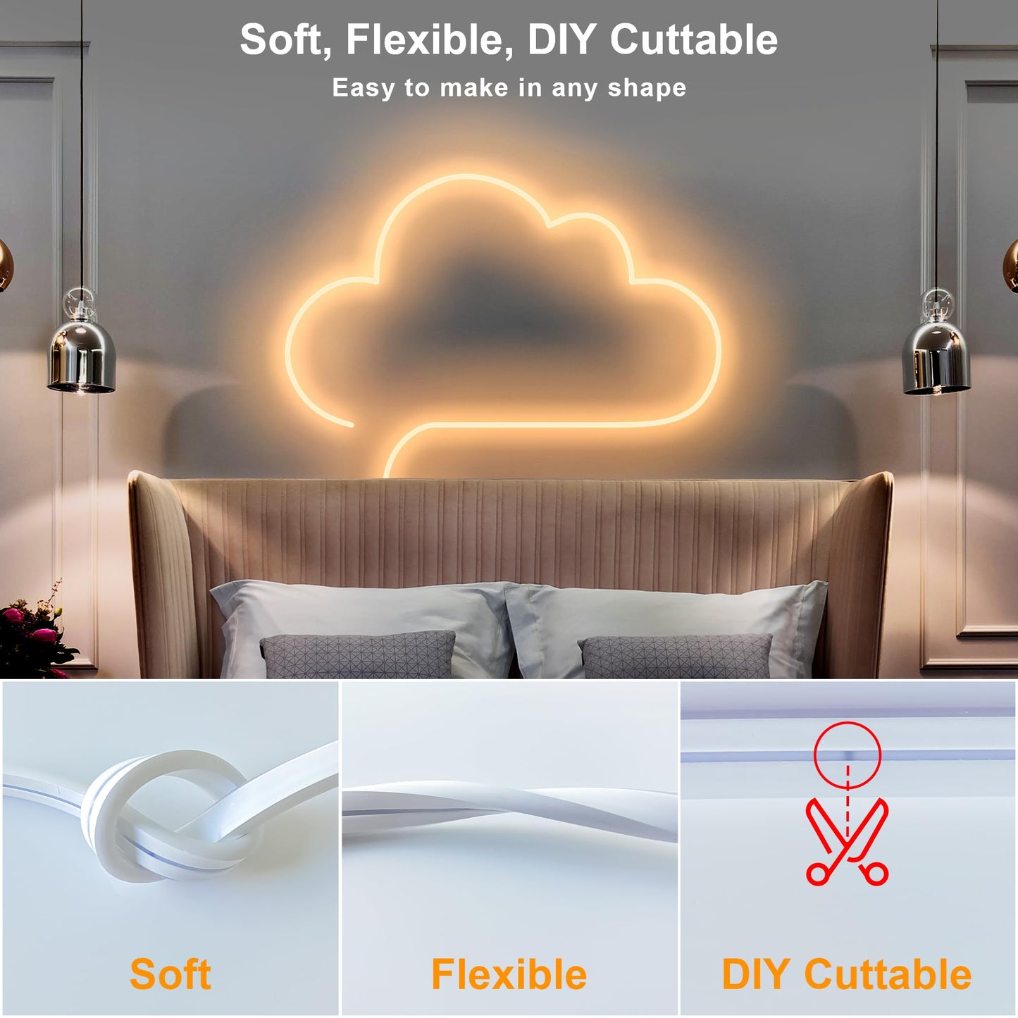 Cozylady Warm LED Strips White Waterproof LED Neon Strip Light Rope Lights DEMO