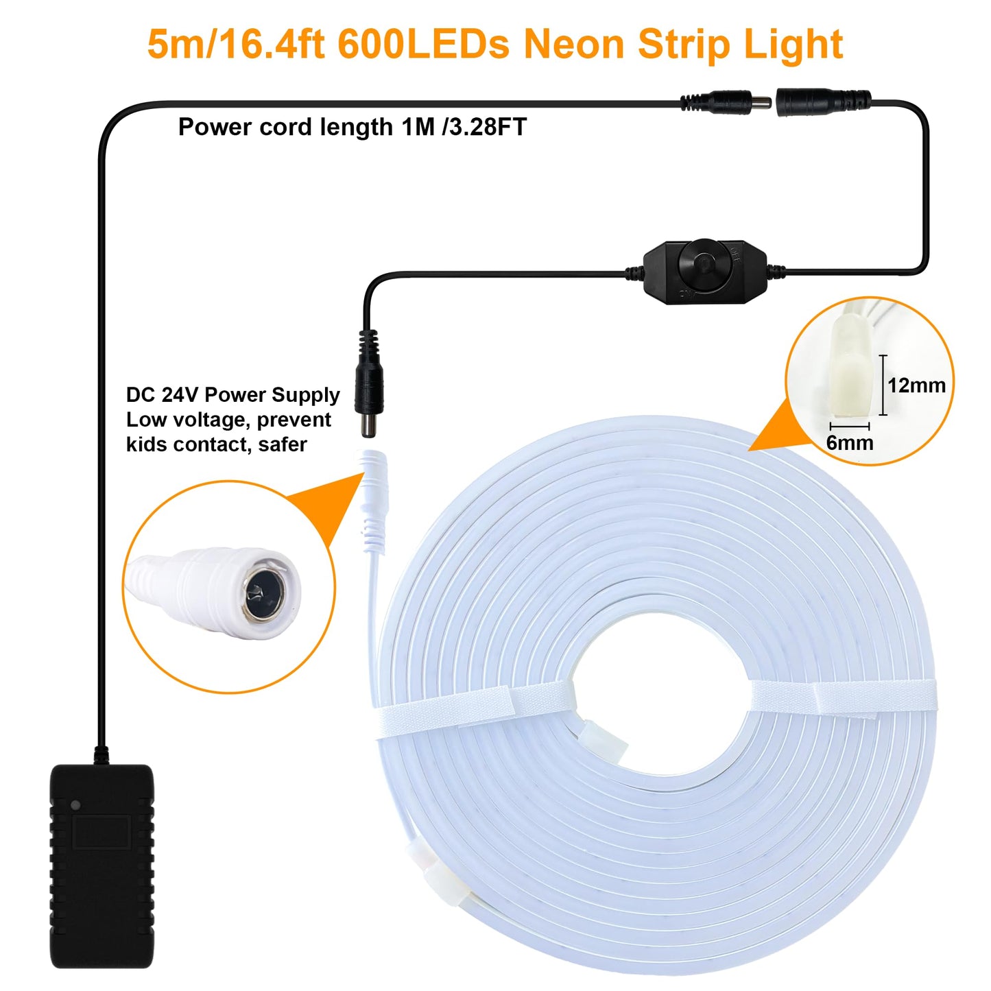 Cozylady Warm LED Strips White Waterproof LED Neon Strip Light Rope Lights DEMO