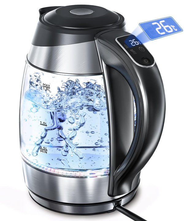 AUSELECT 1.8L Glass Electric Kettle with Temperature Control, 2200W, Black DEMO