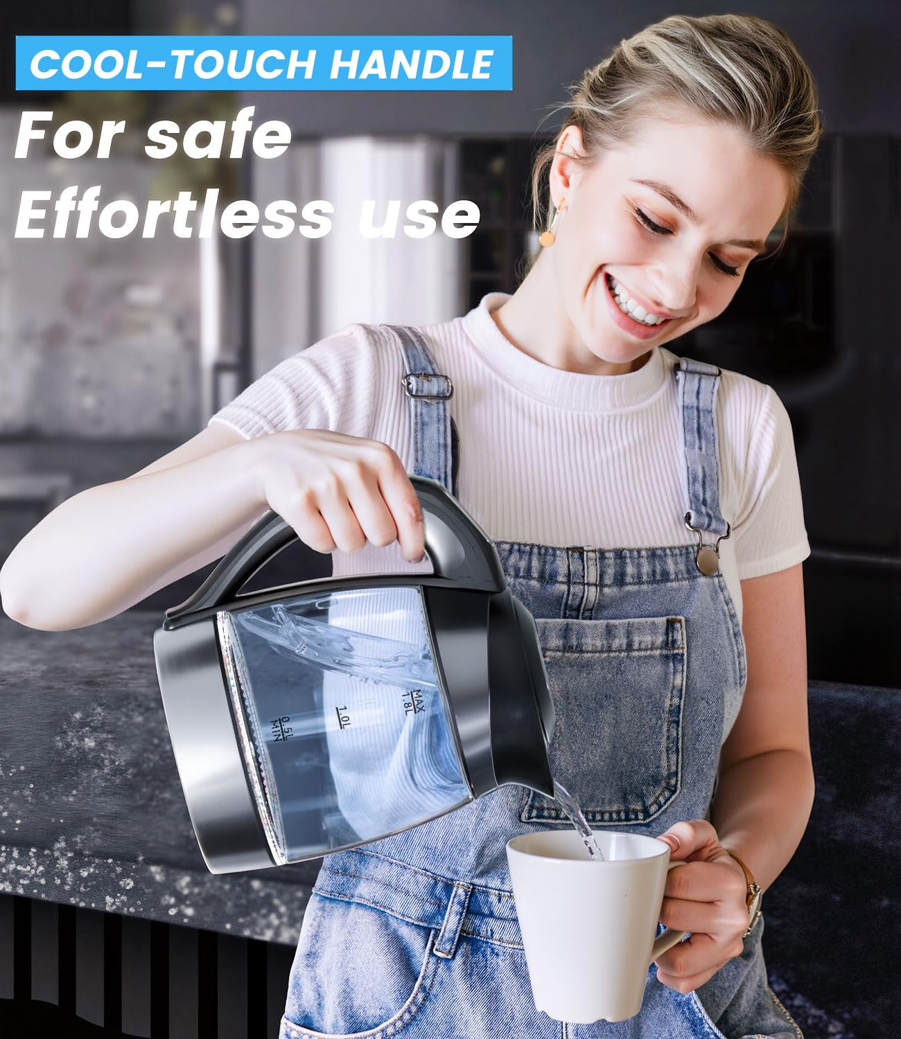 AUSELECT 1.8L Glass Electric Kettle with Temperature Control, 2200W, Black DEMO