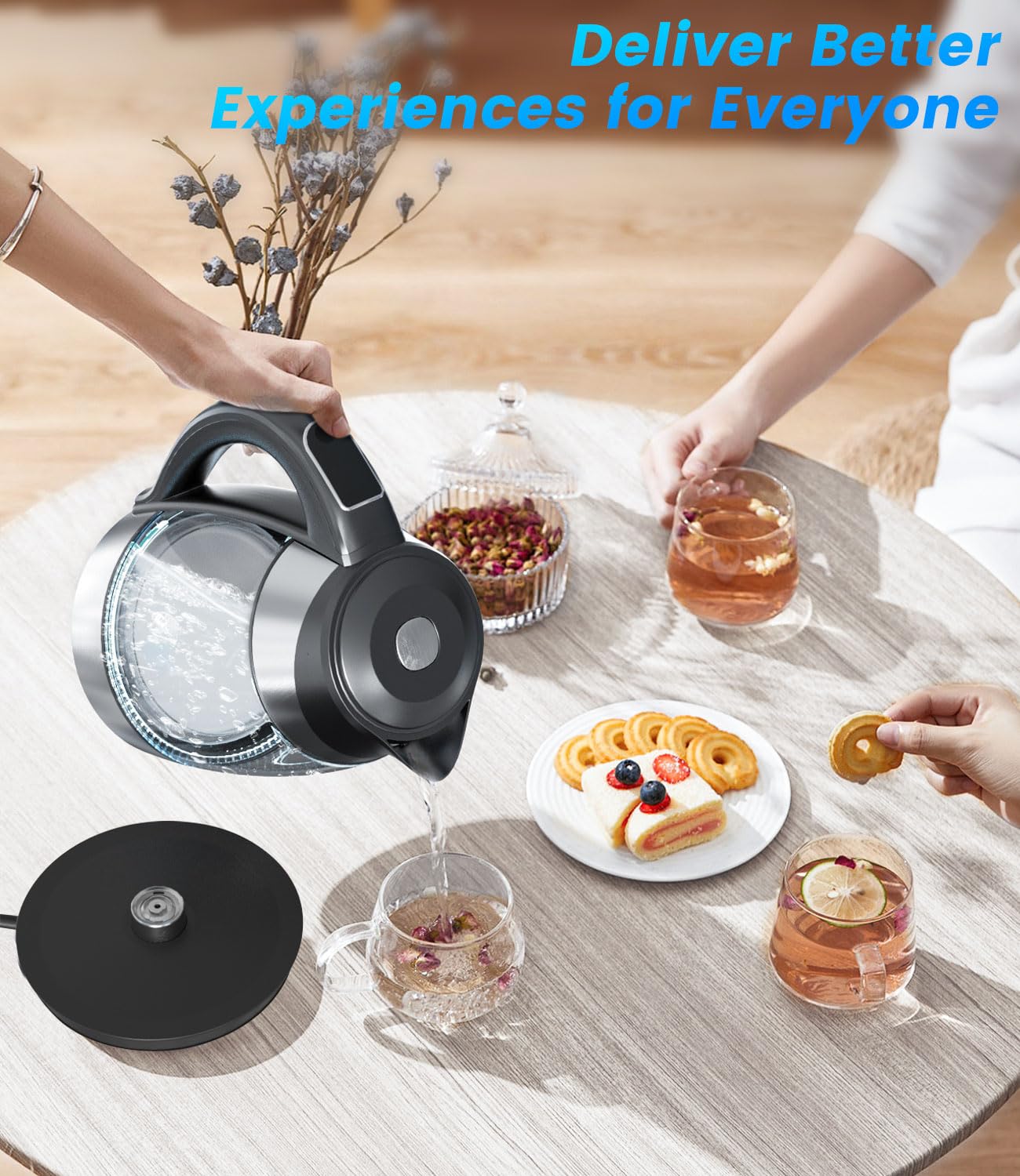 AUSELECT 1.8L Glass Electric Kettle with Temperature Control, 2200W, Black DEMO