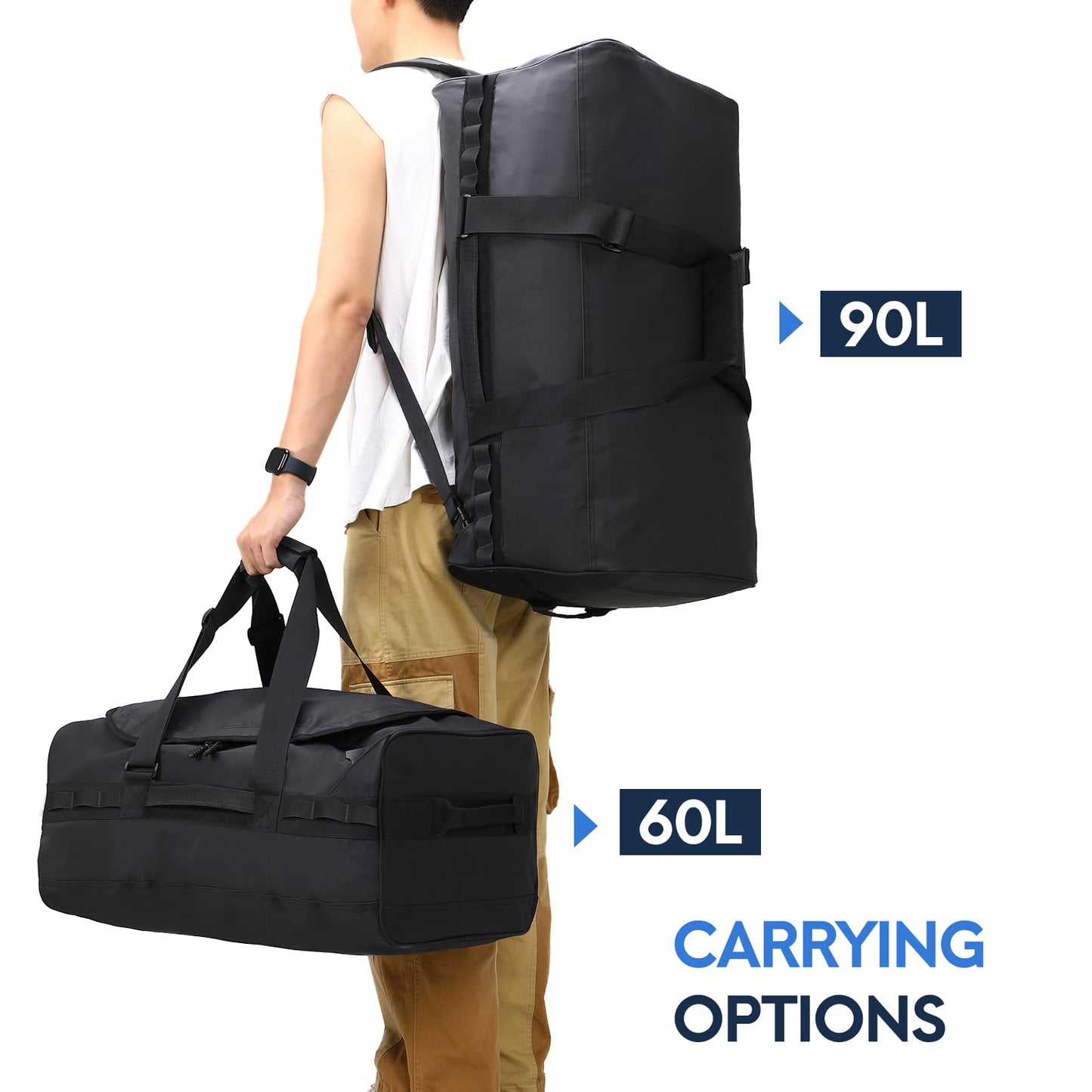 Haimont 60L Sports Duffel Backpack Bag Water Resistant Travel Duffle Black NEW