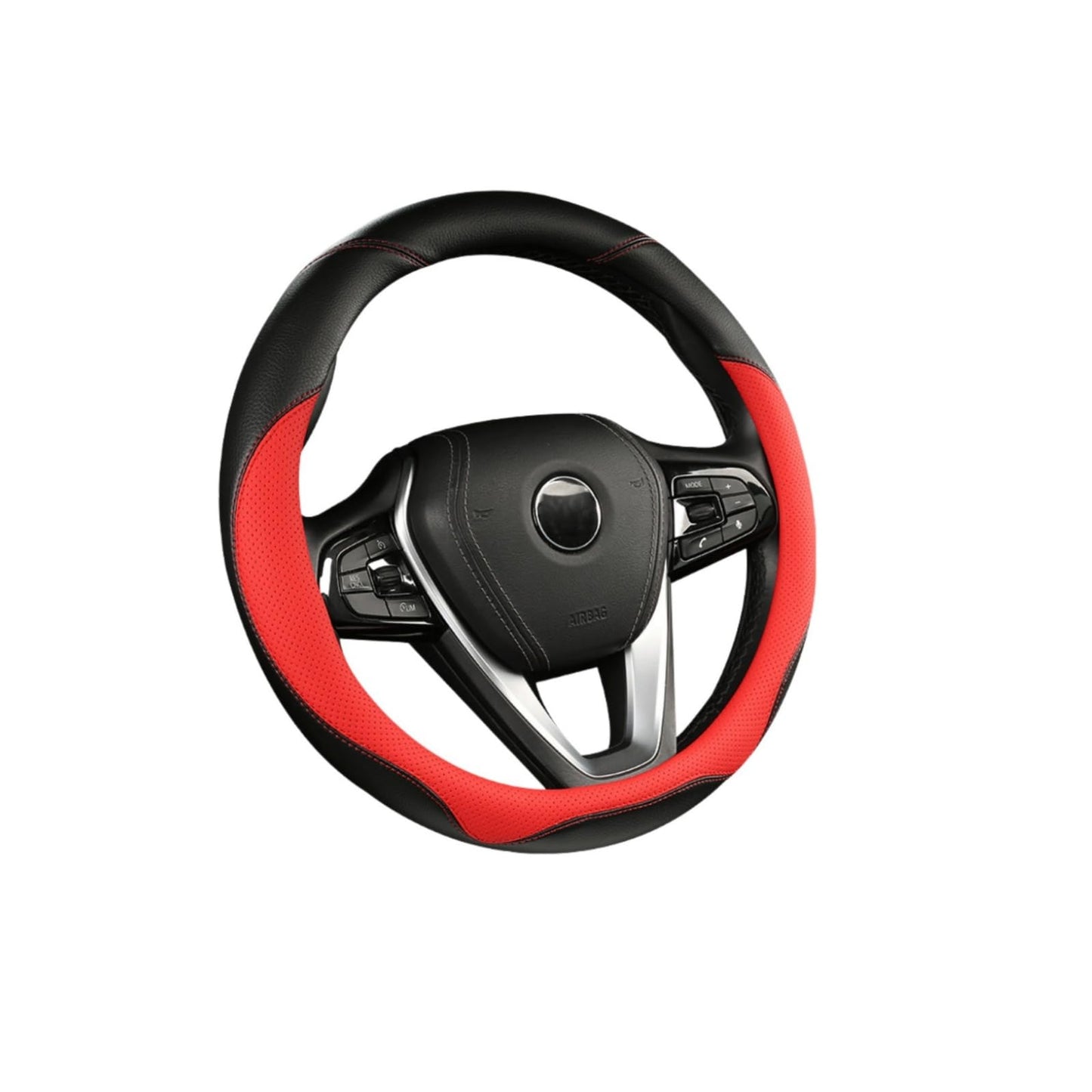 DURASIKO Microfiber Steering Wheel Cover Breathable Black & Red-Type O NEW
