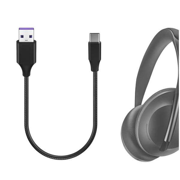 Geekria Type-C Headphone Charging Cable Short Black Extension Cord for NEW
