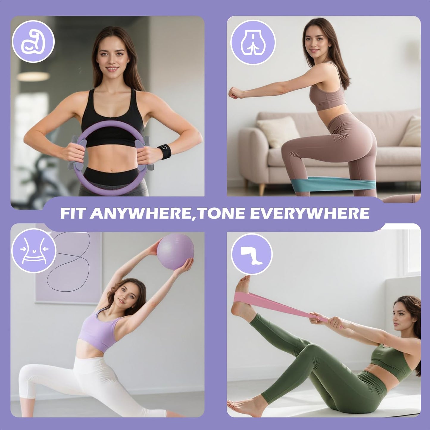 Zoriva Lavender Sets Pilates Essentials Home Gym Workout Set for Women NEW